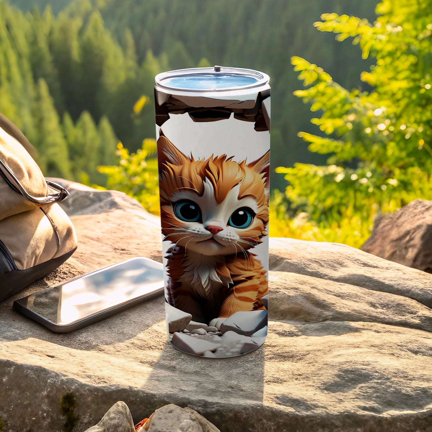 Adorable Kitten Illustration Travel Mug with Lid for All