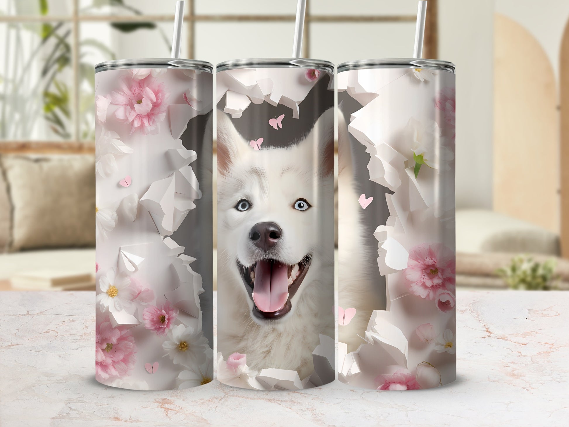 Smiling White Husky Puppy Pink Floral Butterflies Tumbler product type
Husky
Puppy
Dog
White Dog
Cute Dog
Animal
Pet Lover
Pink Flowers
Floral Design
Butterfly
Tumbler
Drinkware
Gift Idea
Happy Dog
Blue Eyes
Smiling Dog
Dog Art
Pet Print
Nature Design
Unique Design