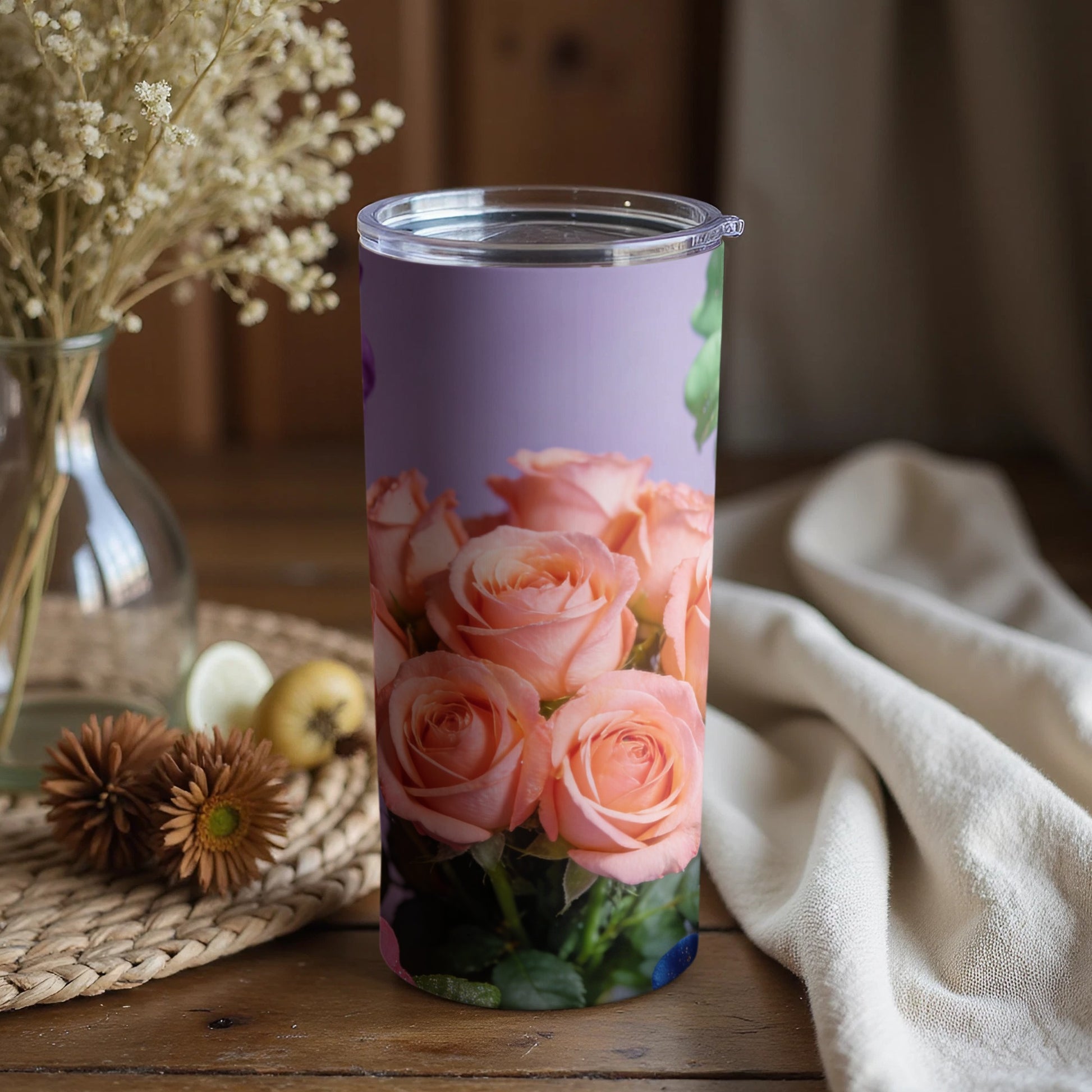 Beautiful Pink Rose Bouquet Printed on Tumbler