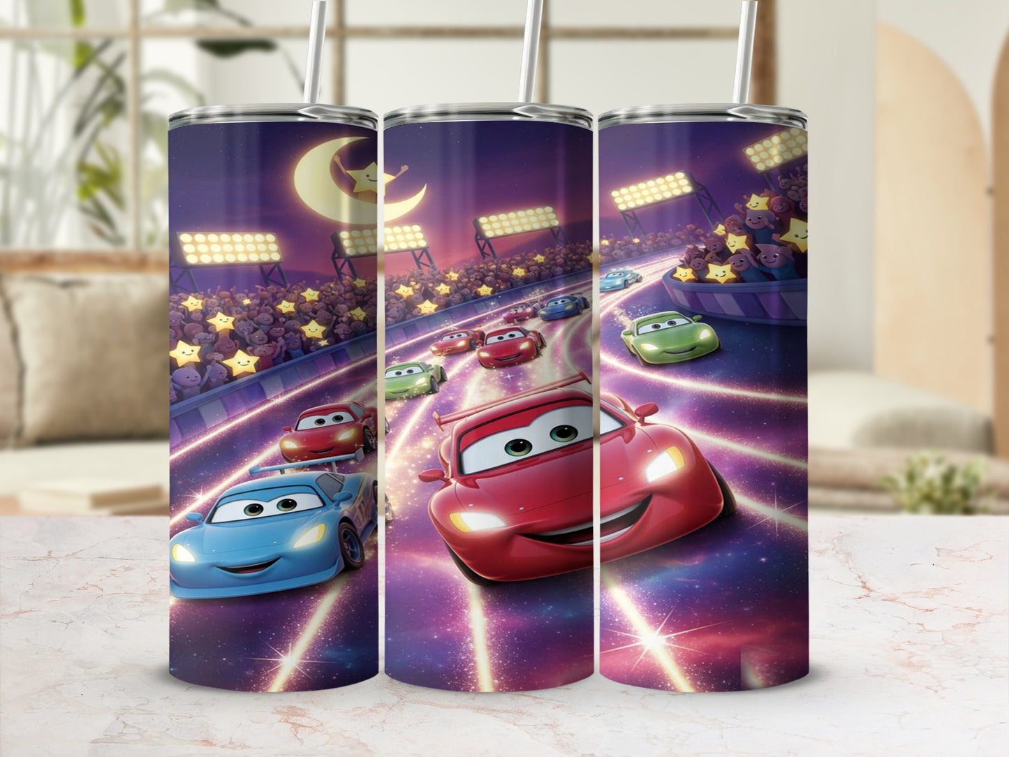 Animated Car Racing Design Tumbler with Straw Drinkware