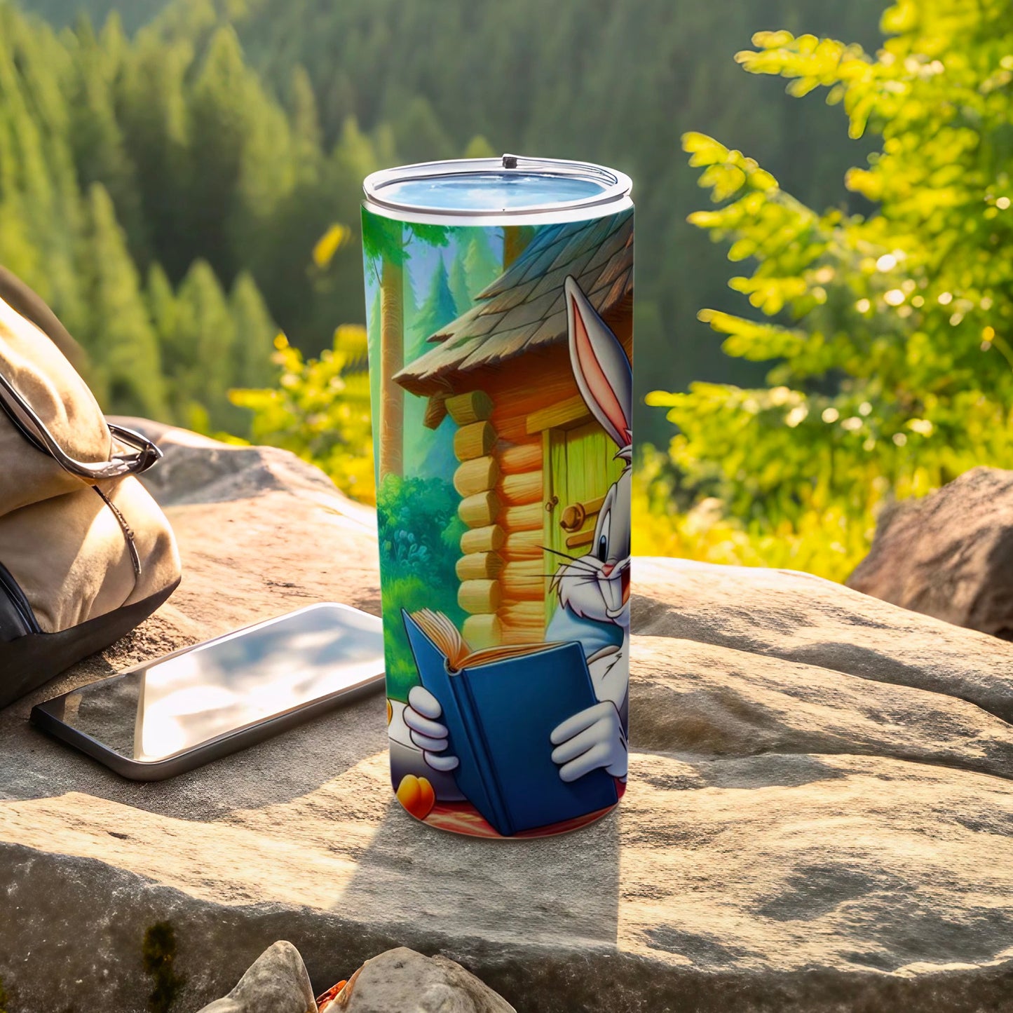 Cute Cartoon Rabbit Reading Outdoor Tumbler Cup