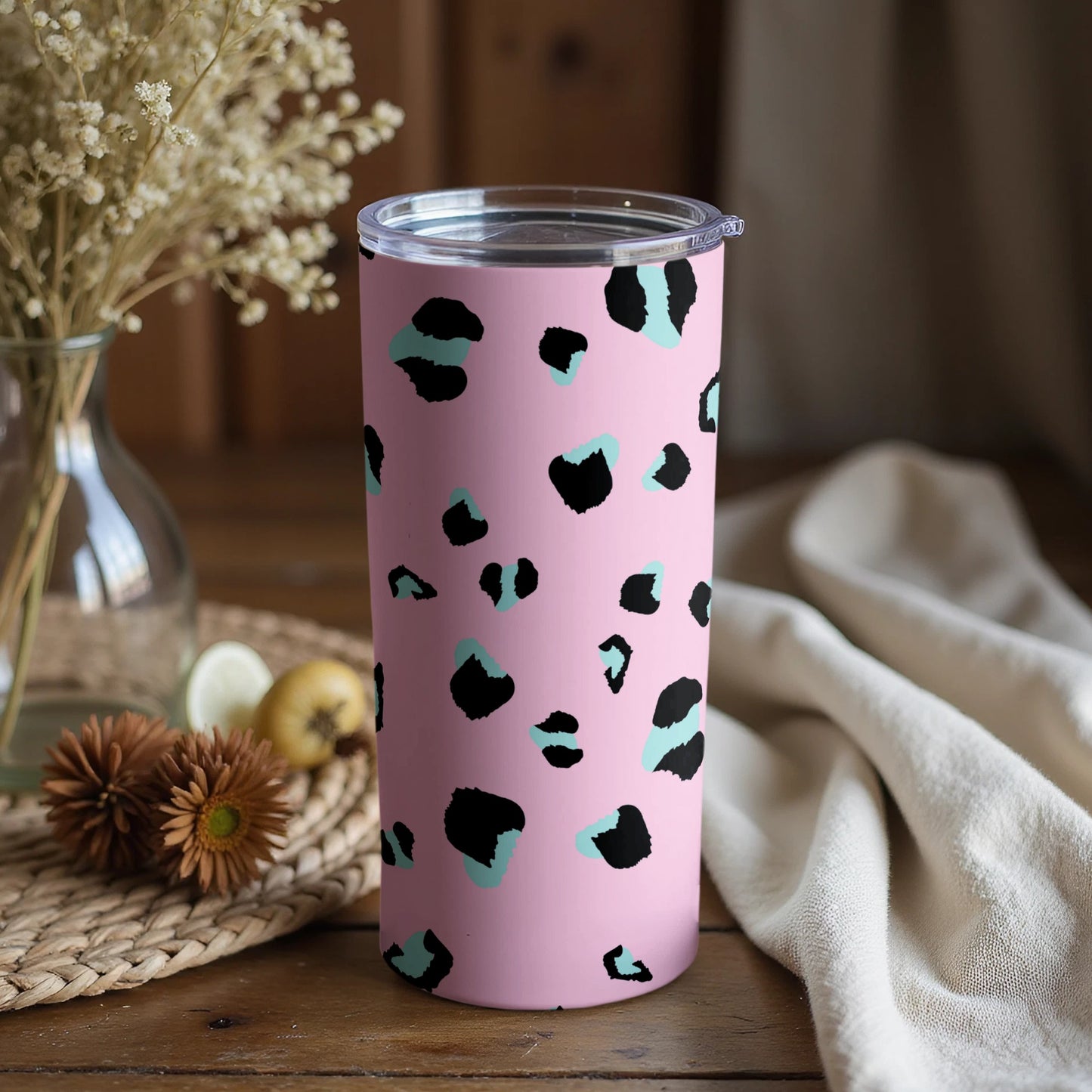 Pink Leopard Print Pattern Insulated Tumbler Cup
