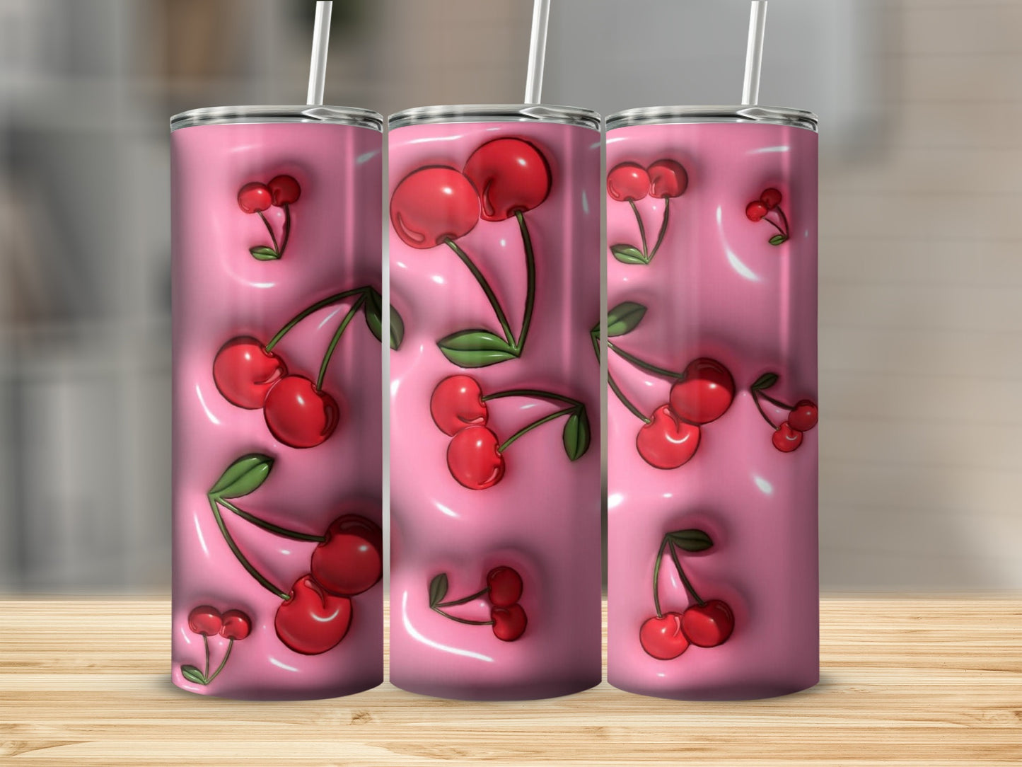 Pink Tumbler with Cherry Pattern Design for Every Day Use