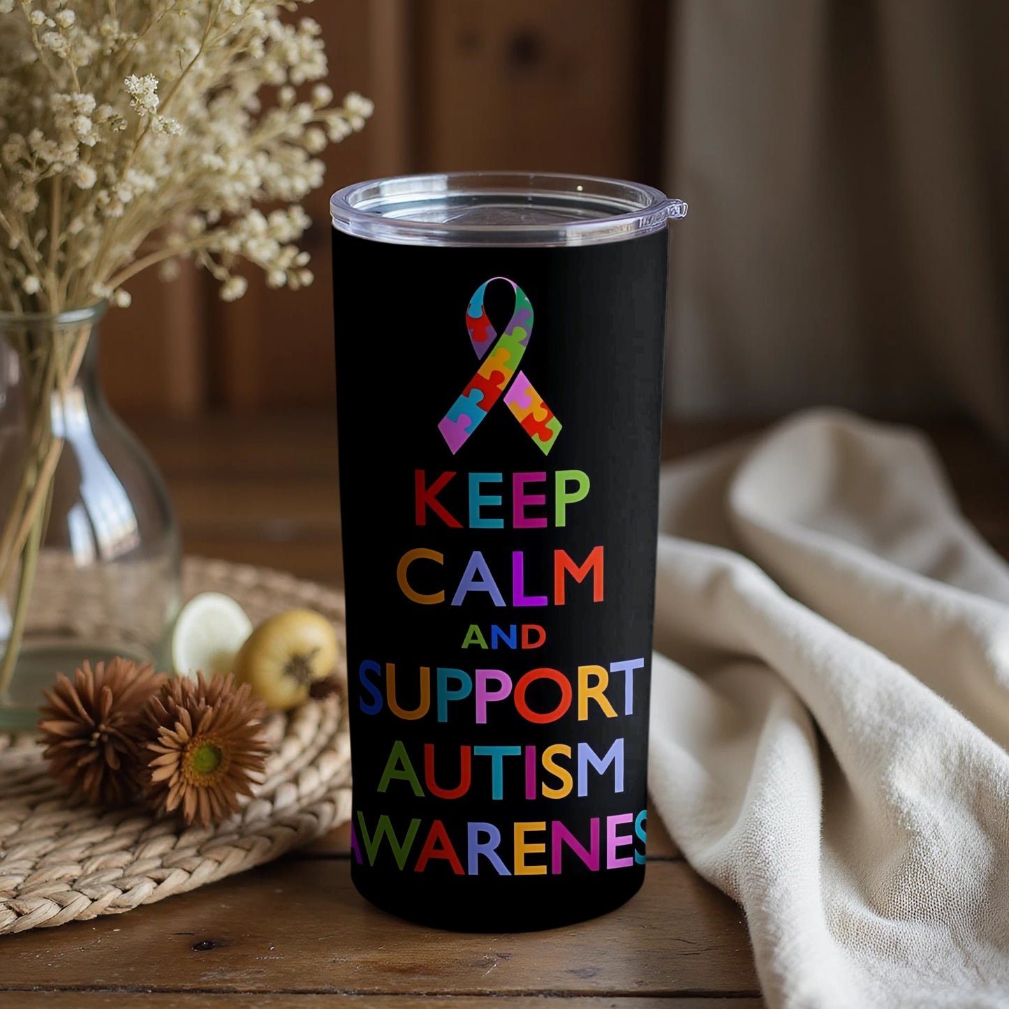 Keep Calm and Support Autism Awareness tumbler