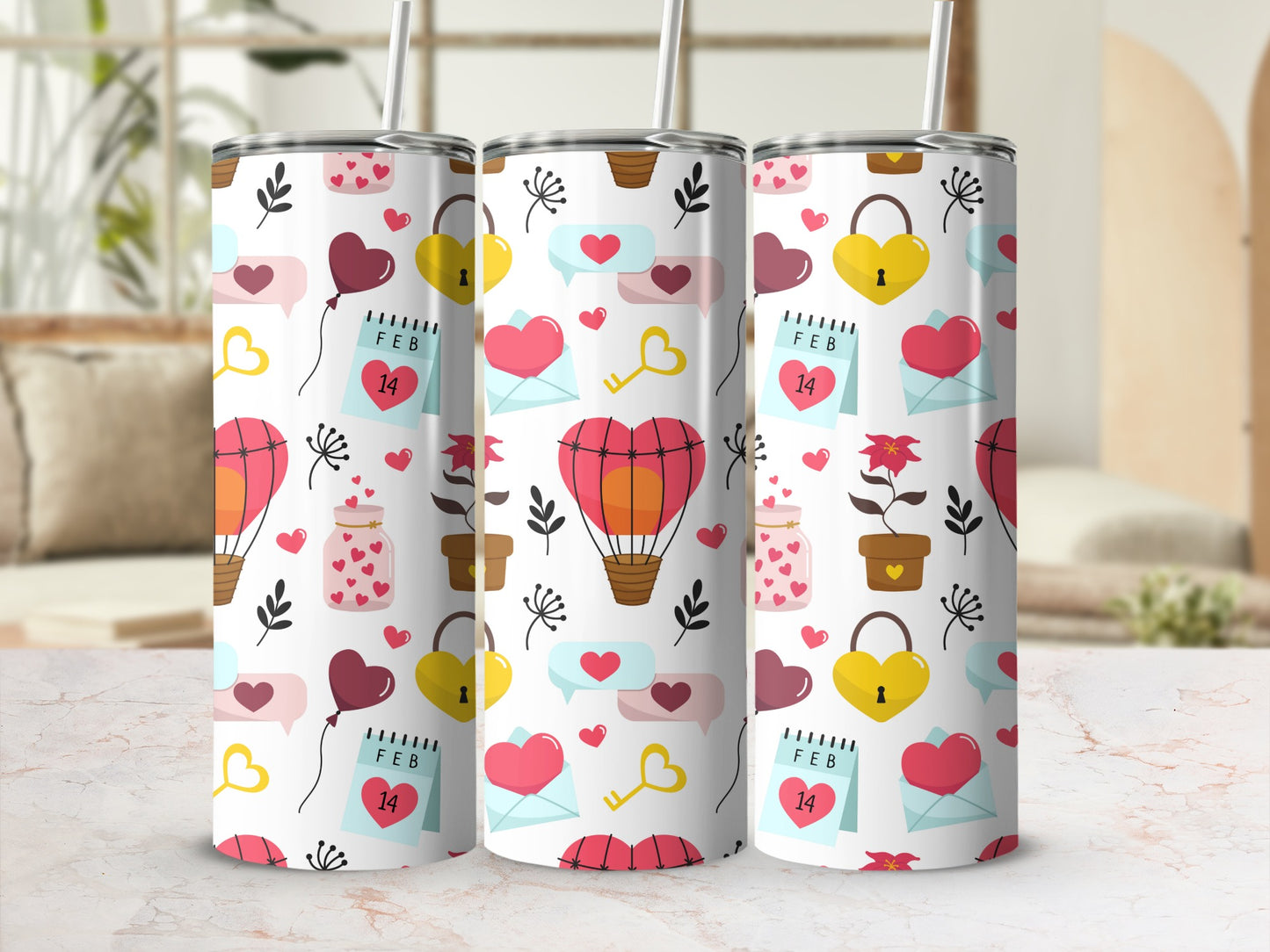Colorful Valentine's Day Themed Design Tumbler