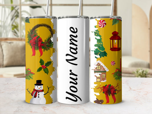 Personalized Christmas Holiday Themed Tumbler and Straw