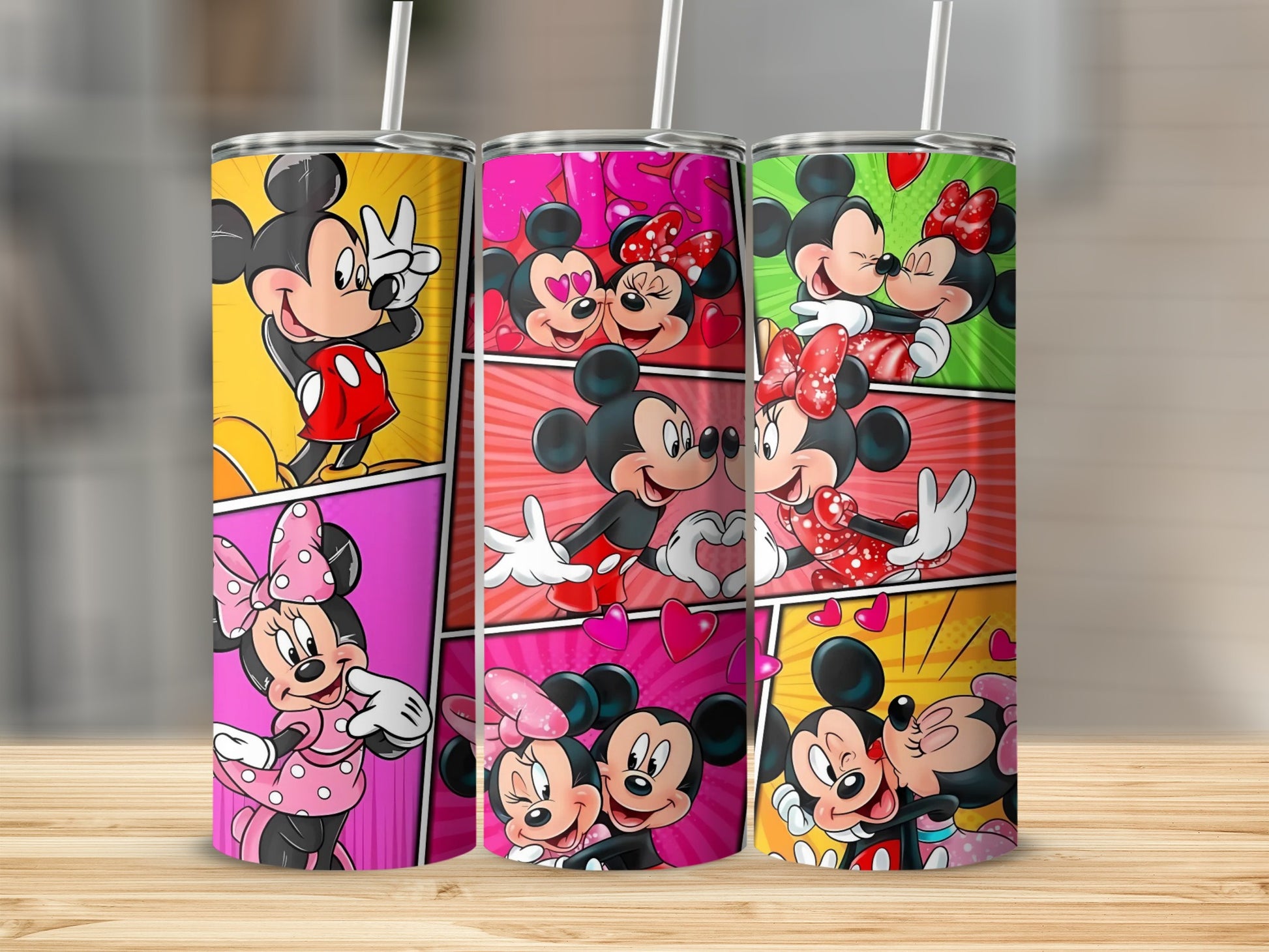 Colorful Mickey and Minnie Mouse Tumbler Set