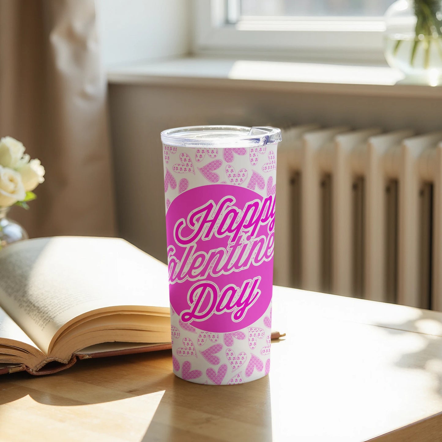 Happy Valentine's Day Pink Tumbler for Cold Drinks