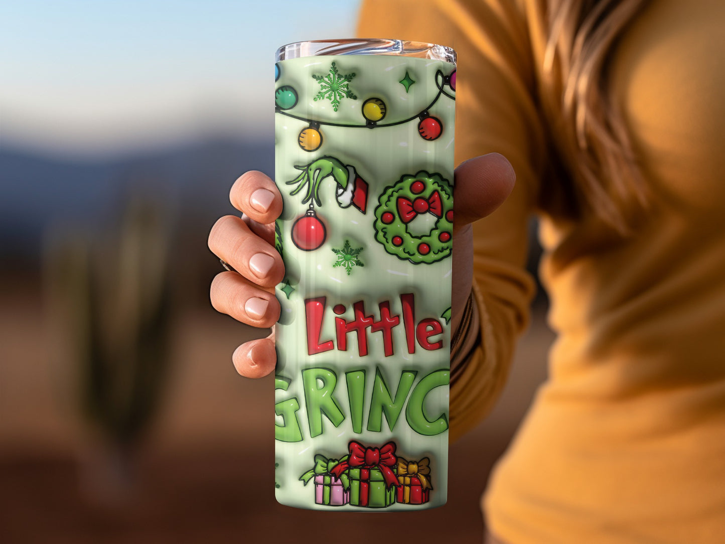 Little Grinch Christmas Themed Holiday Tumbler Cup