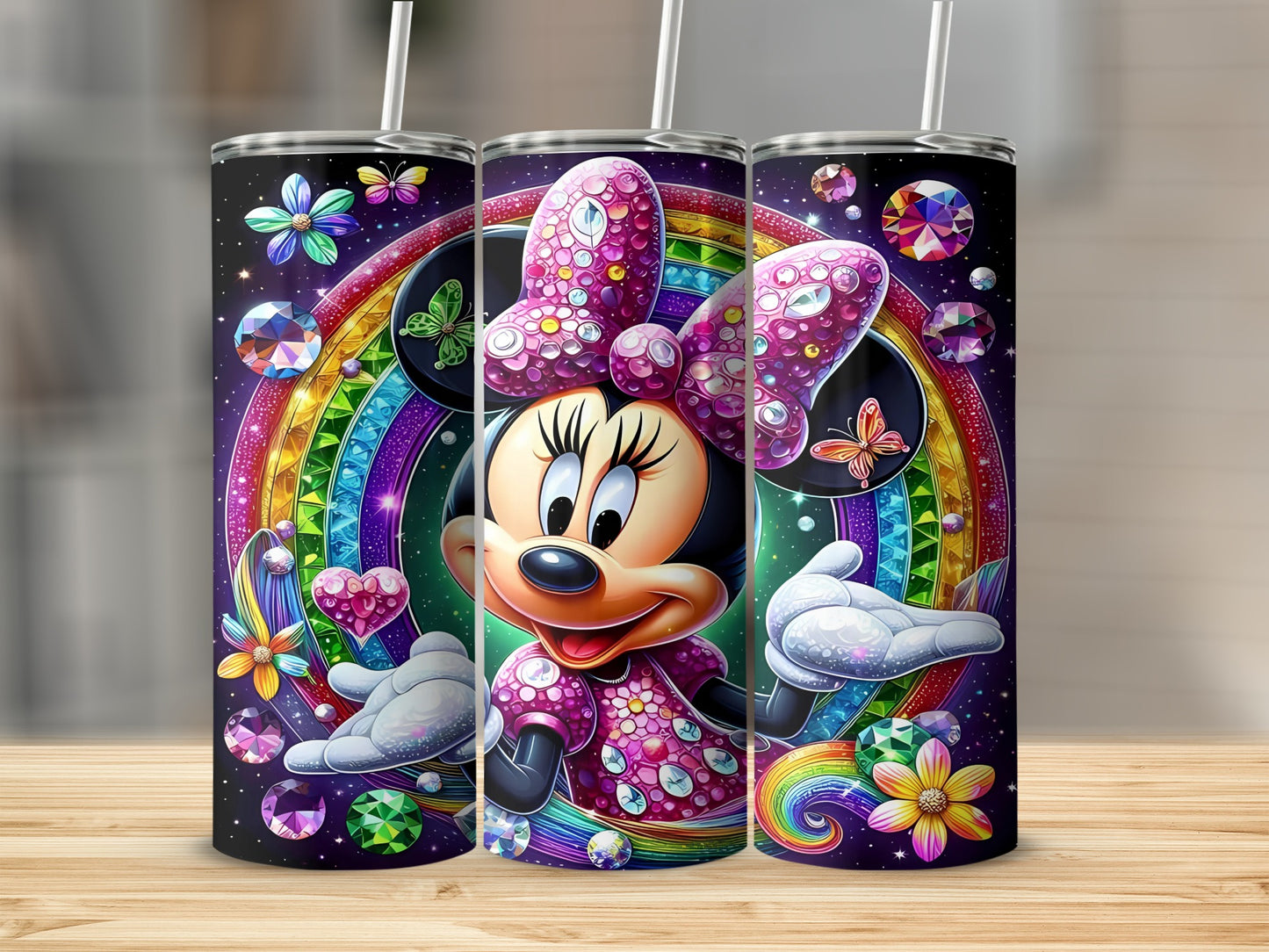 Colorful Rainbow Design with Minnie Mouse Tumbler