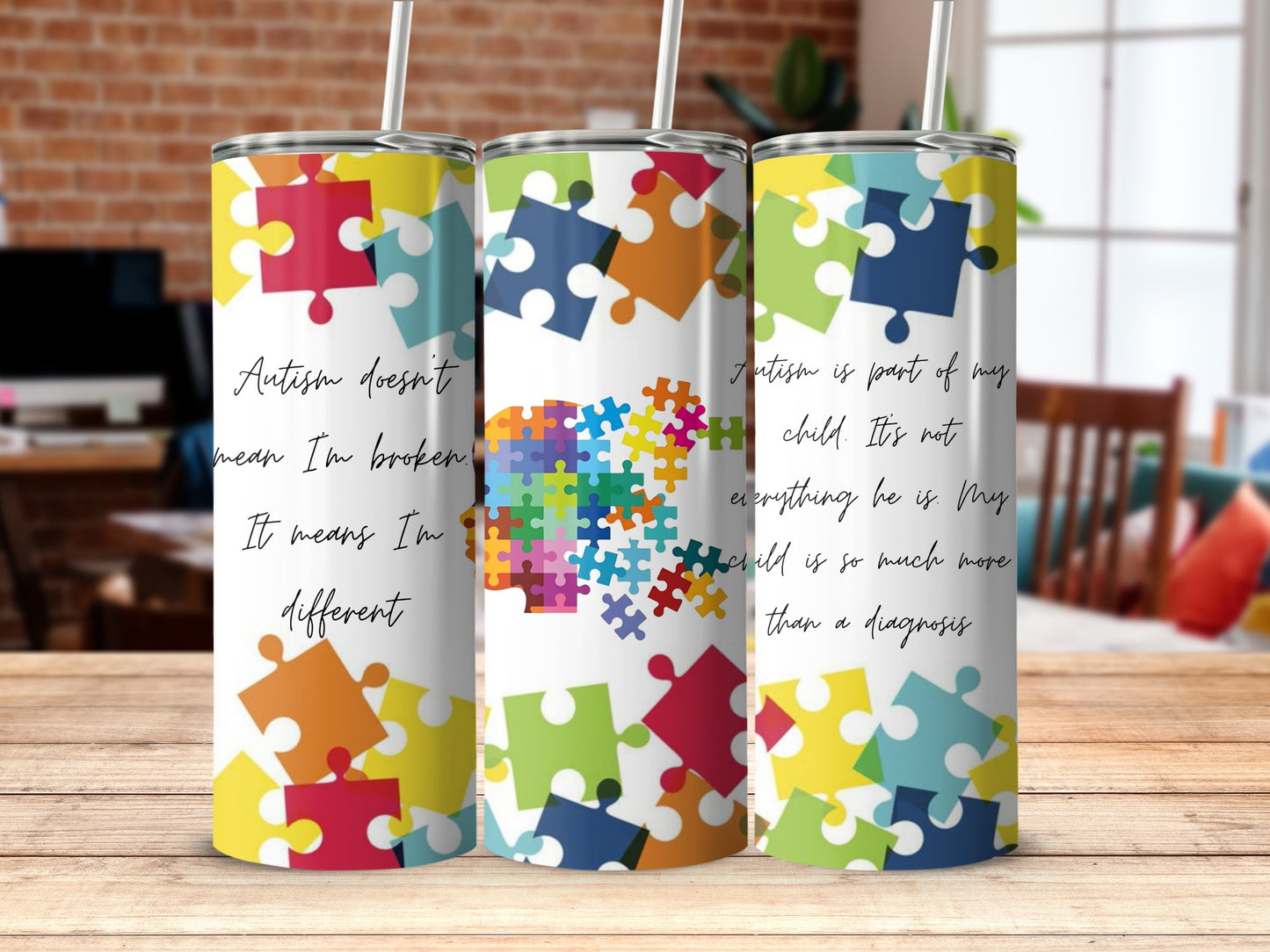 Autism Awareness Colorful Puzzle Pattern Tumbler