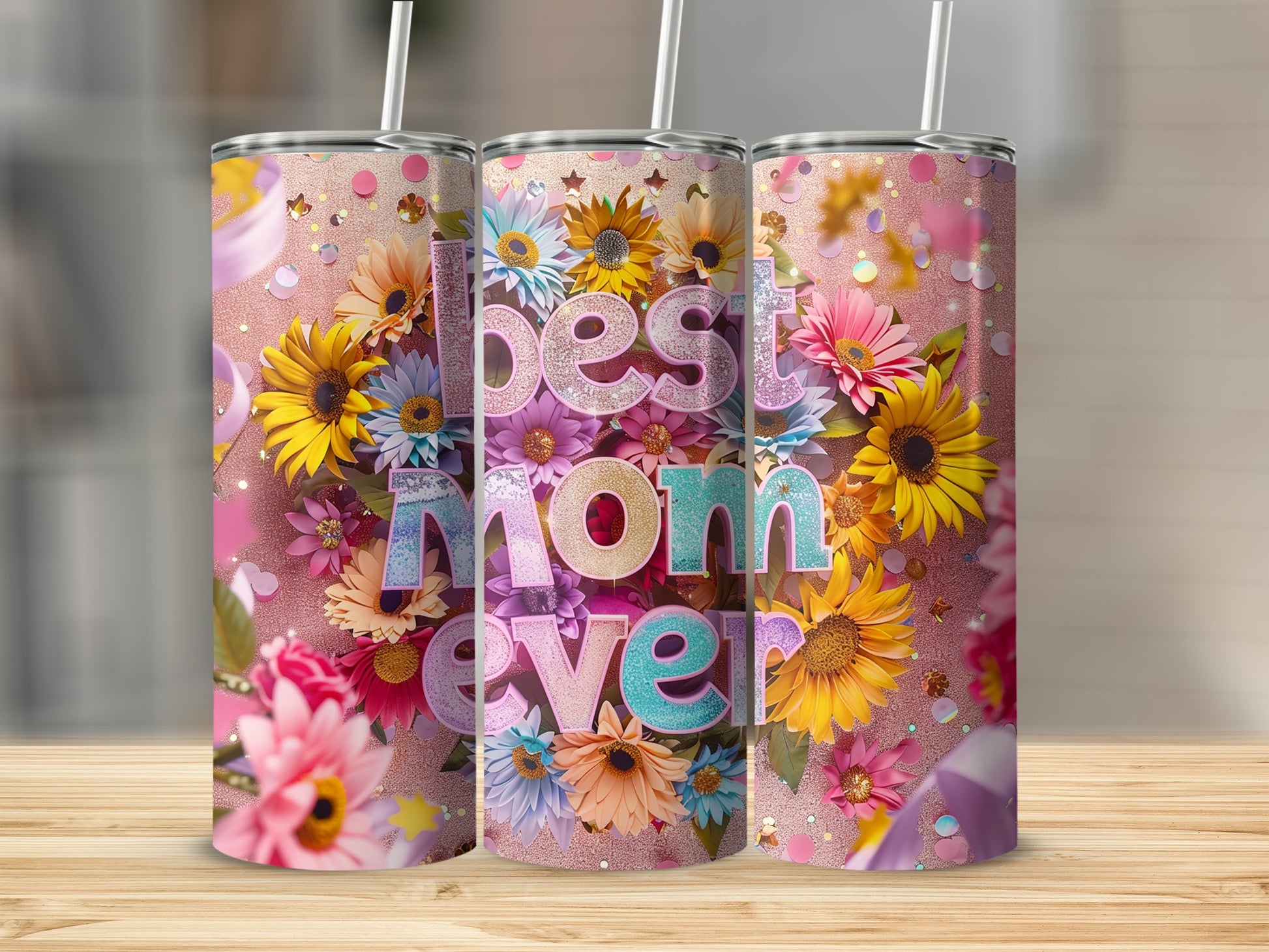 Best Mom Ever Floral Design Tumbler for Mother's Day