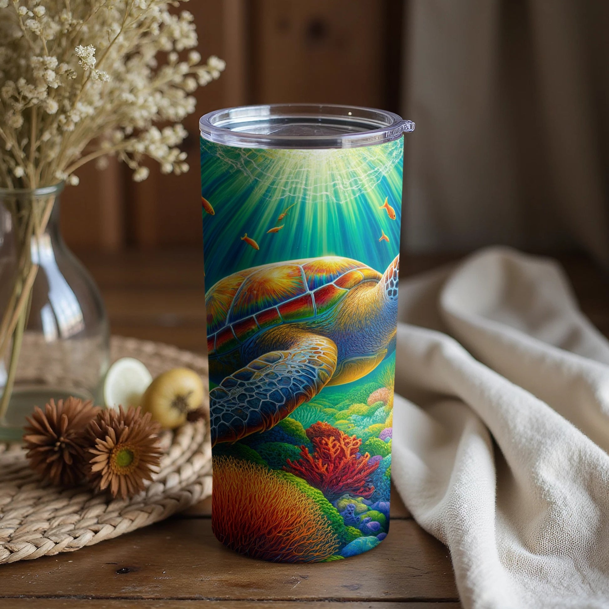 Vivid Sea Turtle Underwater Scene Travel Tumbler