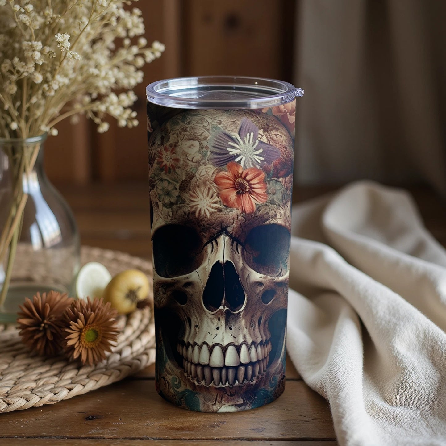 Floral Skull Design Tumbler Perfect for Everyday Use