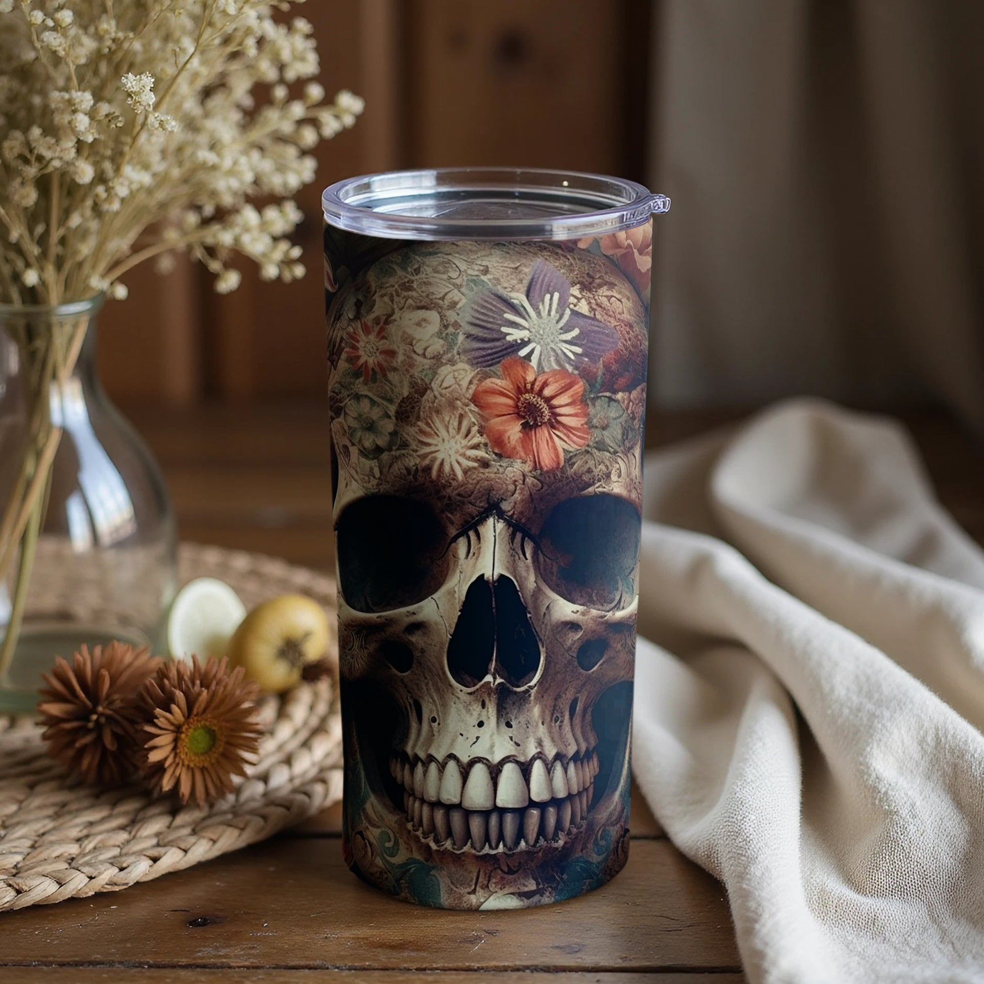 Floral Skull Design Tumbler Perfect for Everyday Use