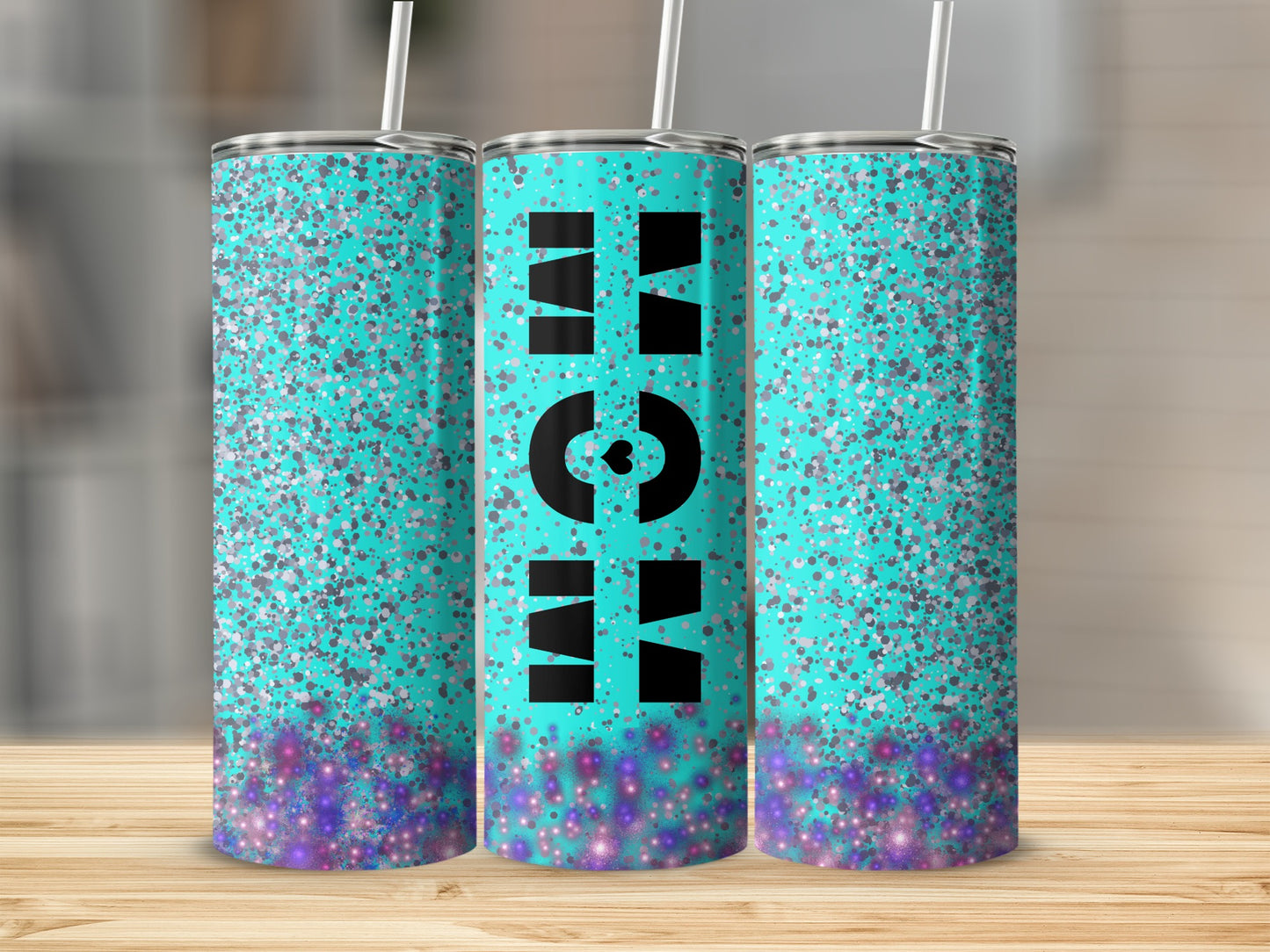 Glittery Teal Tumbler with Black Text Design