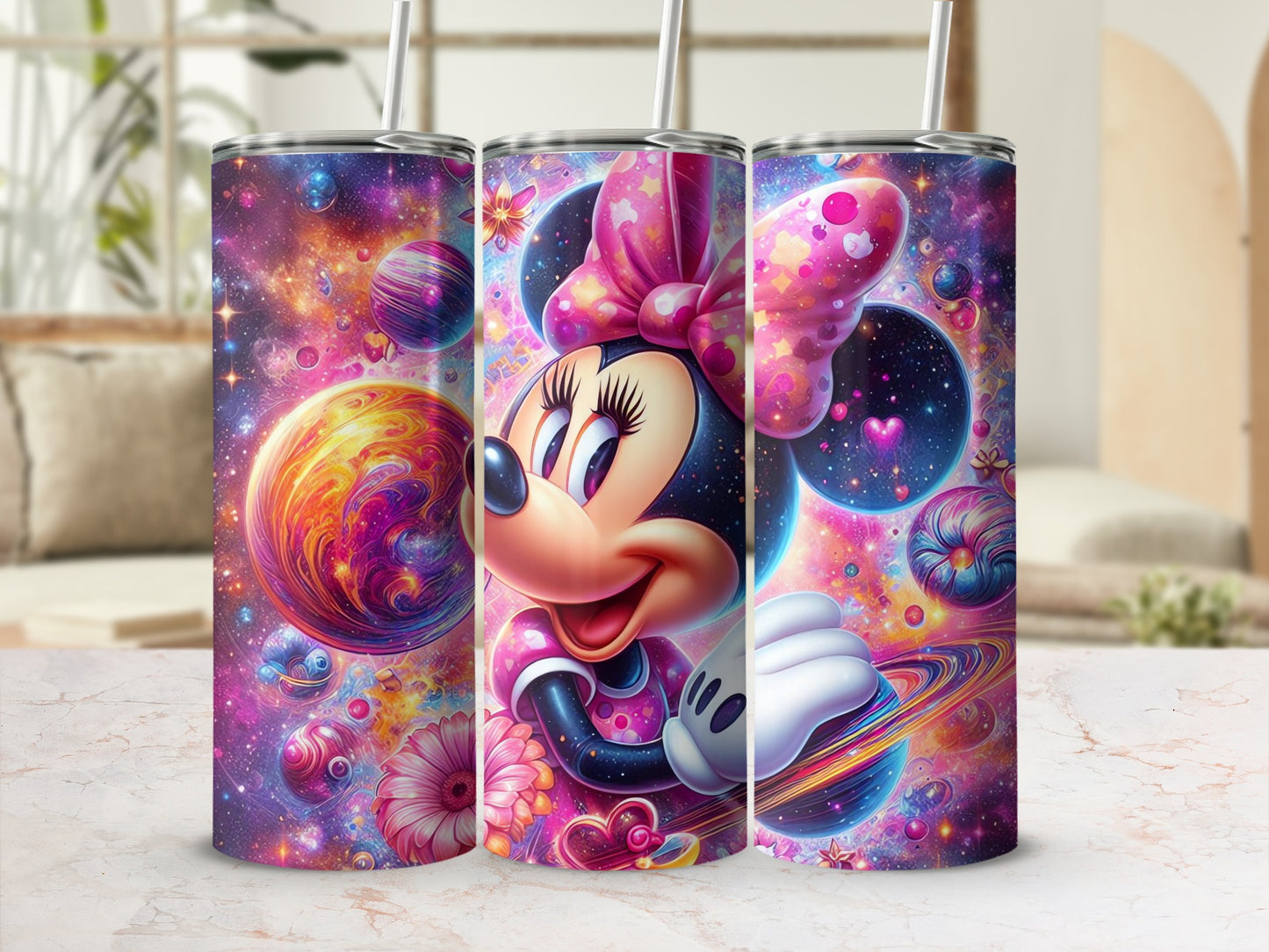 Minnie Mouse in Colorful Galaxy Design Tumbler