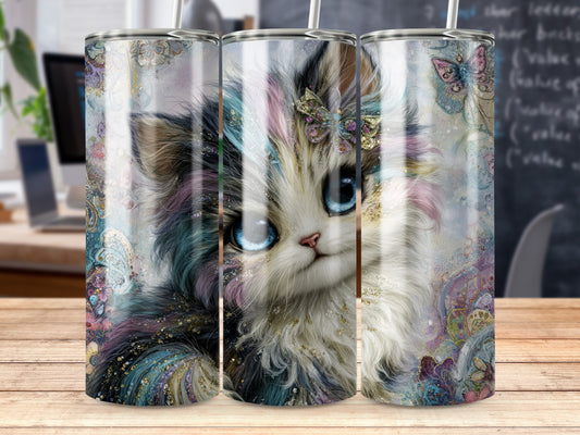 Artistic Colorful Cat with Butterfly Tumbler Product