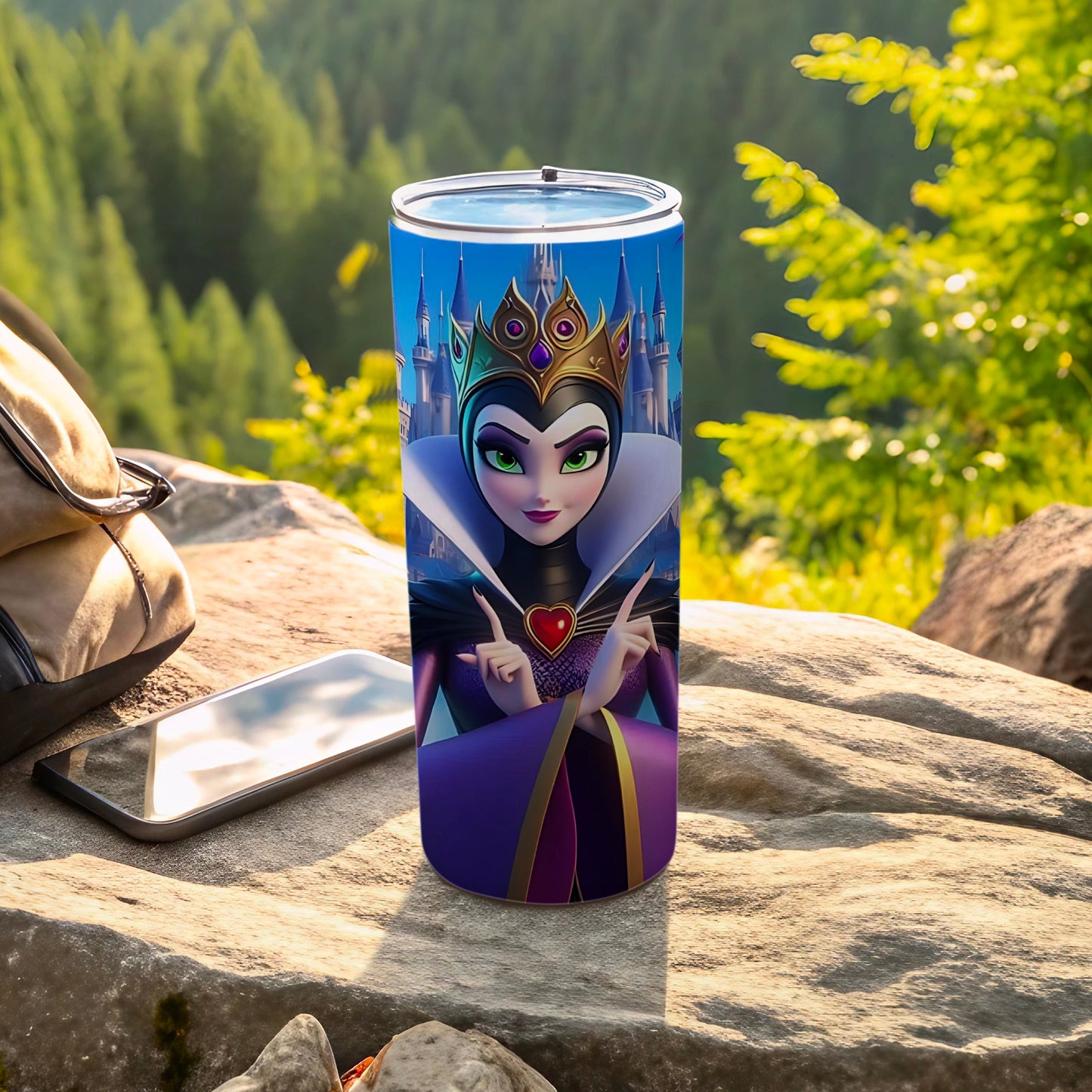 Evil Queen Disney Tumbler with Castle Background Design