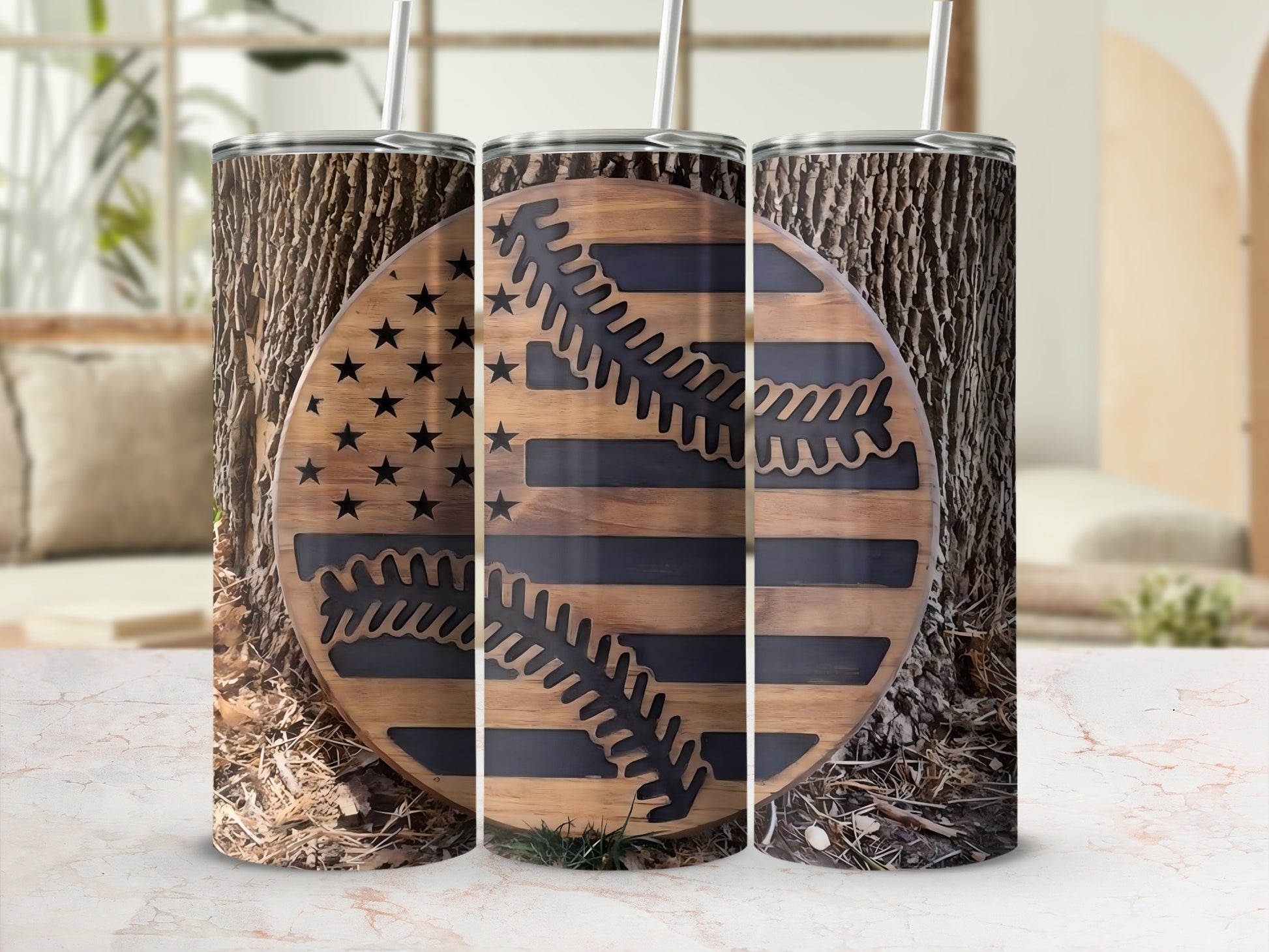 Rustic Baseball and USA Flag Design Tumbler Product