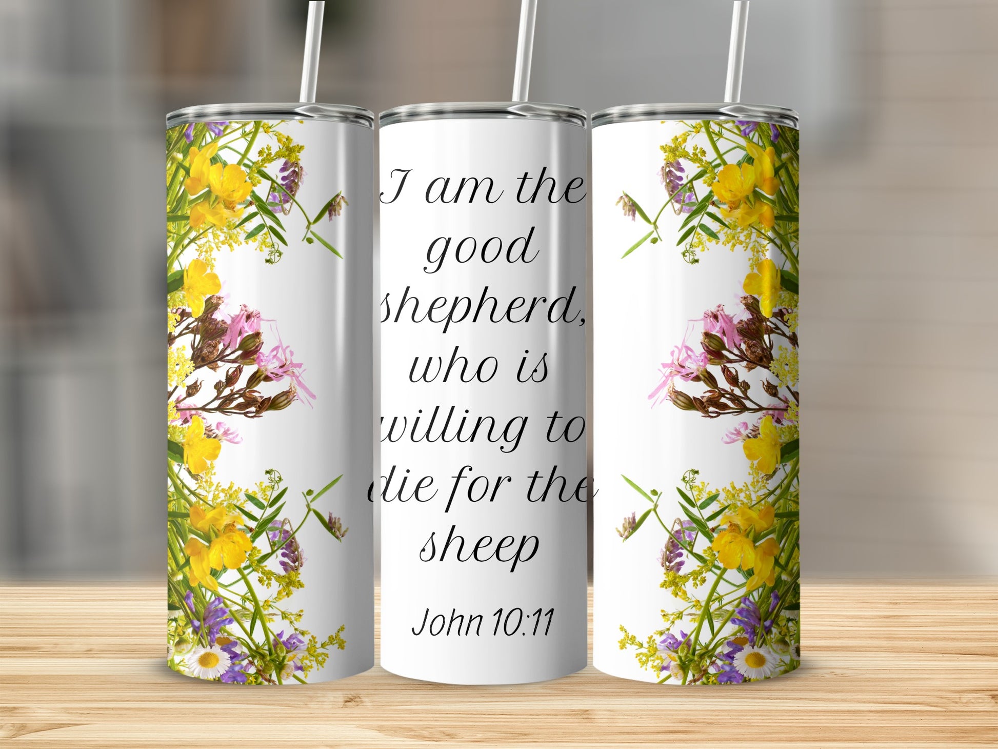 I Am the Good Shepherd John 10:11 Floral Tumbler