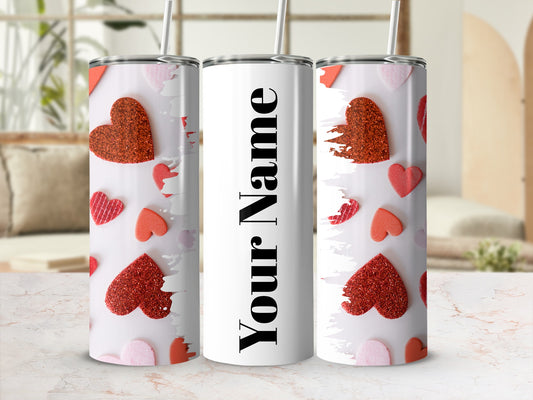 Personalized Red and Pink Hearts Design Tumbler