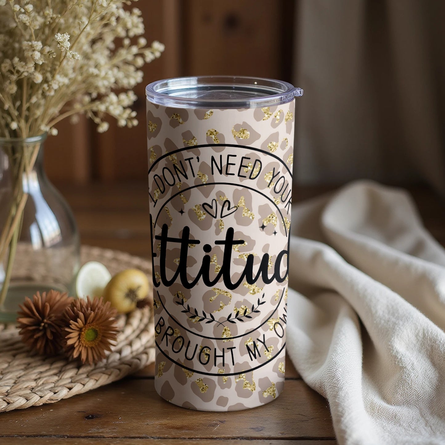 Attitude Design Tumbler with Leopard Print Pattern