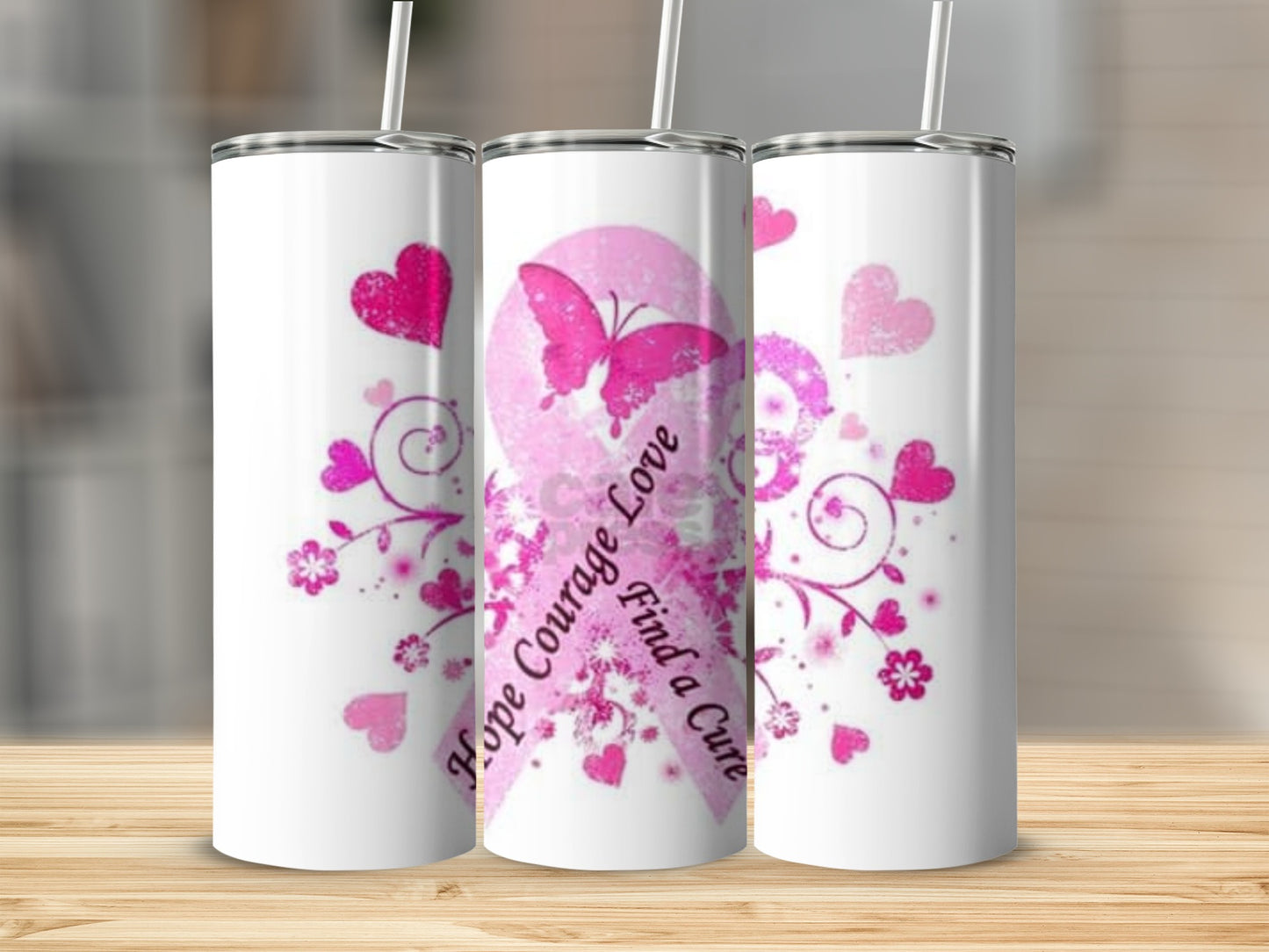 Hope Courage Love Pink Ribbon Floral Tumbler Cup