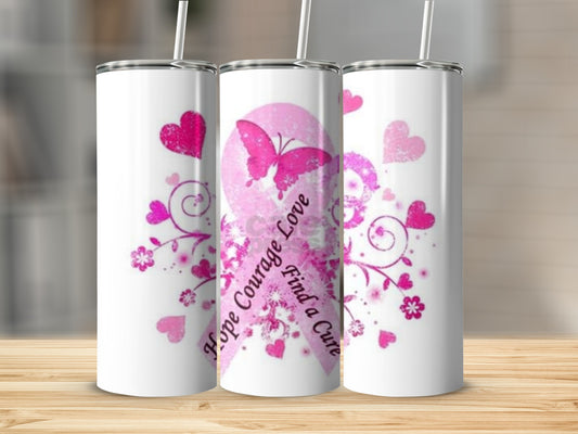Hope Courage Love Pink Ribbon Floral Tumbler Cup