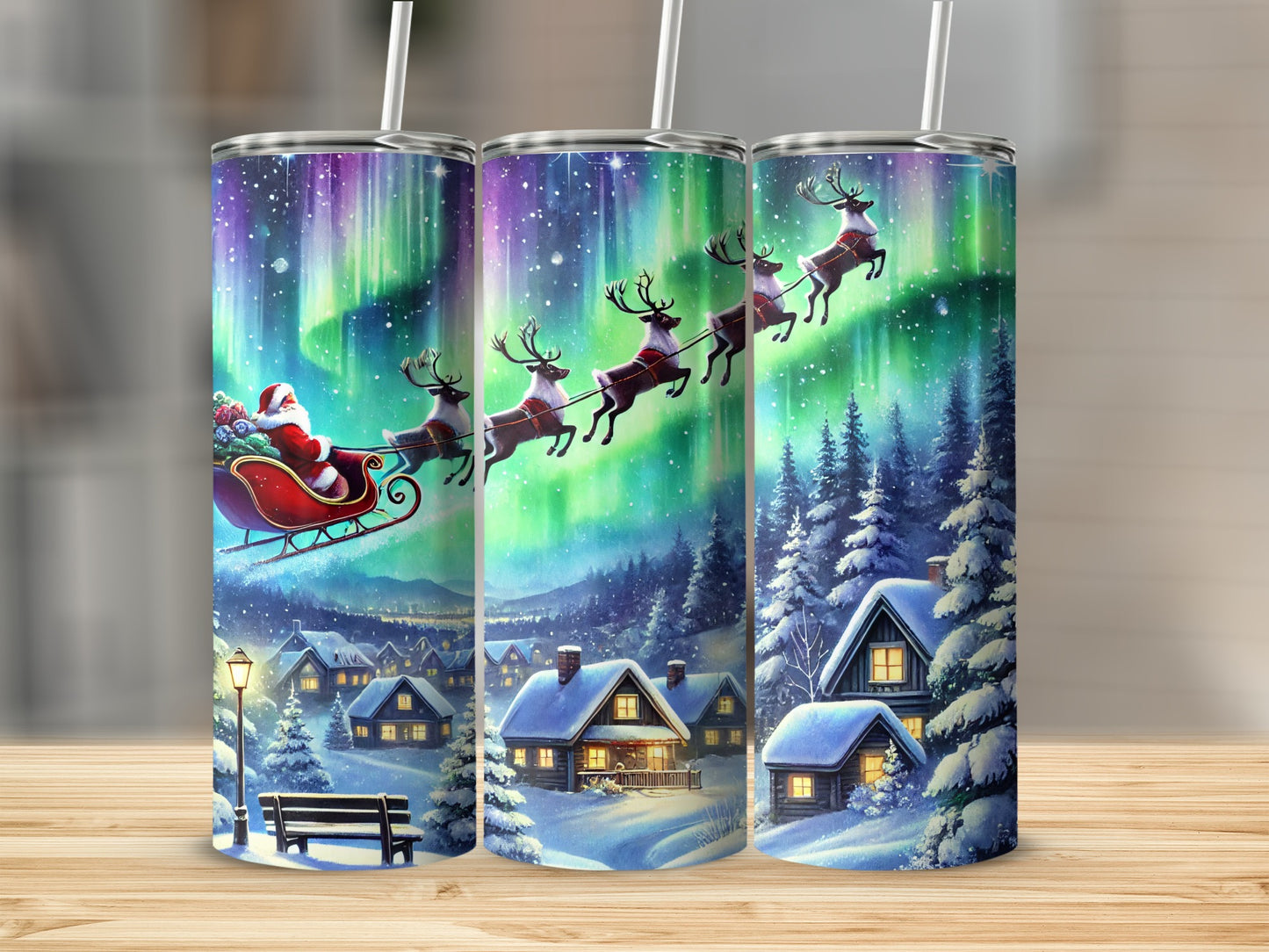 Santa Sleigh Reindeer Christmas Village Tumbler