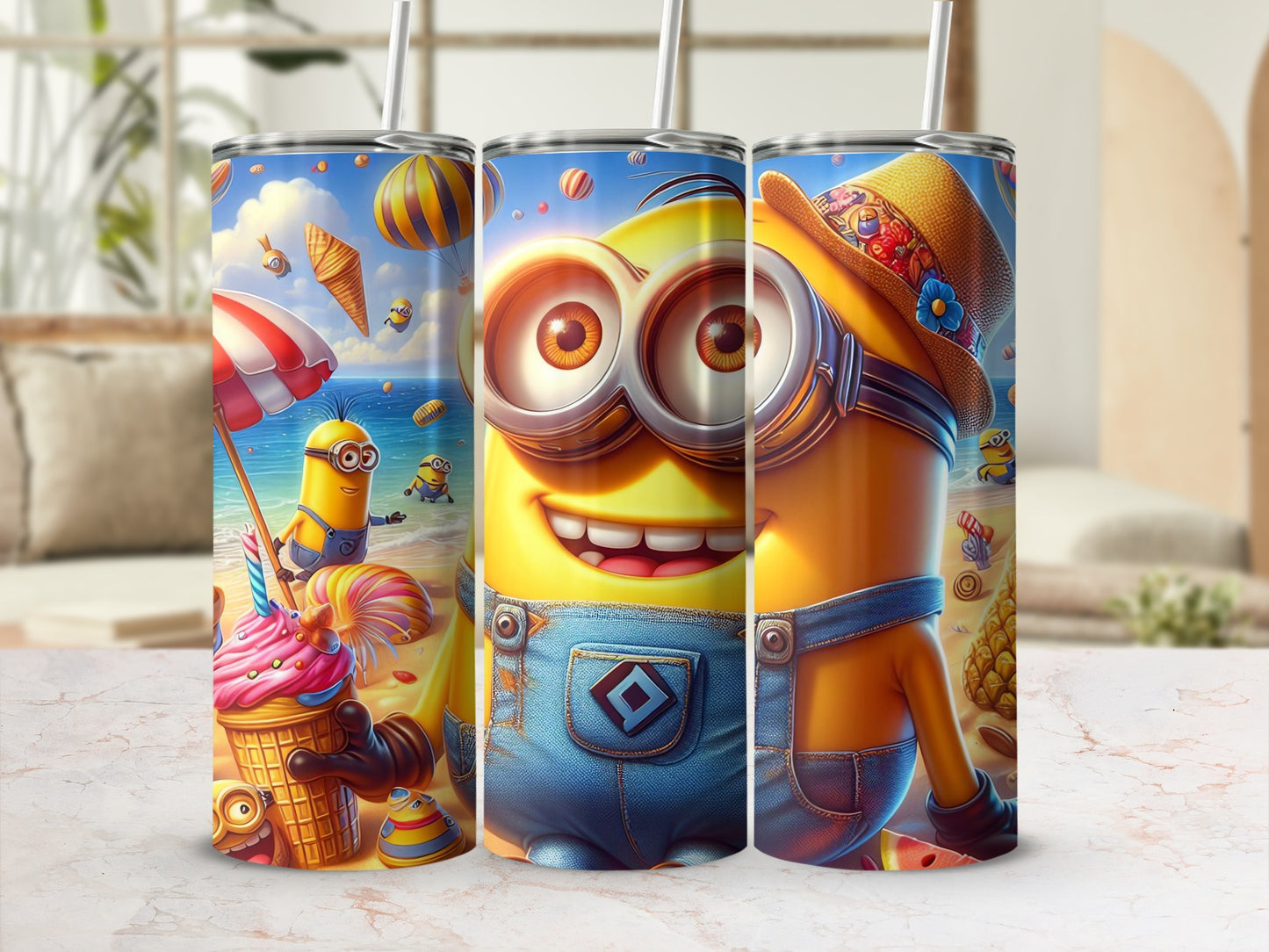Colorful Minion Themed Beach Summer Cup Tumblers