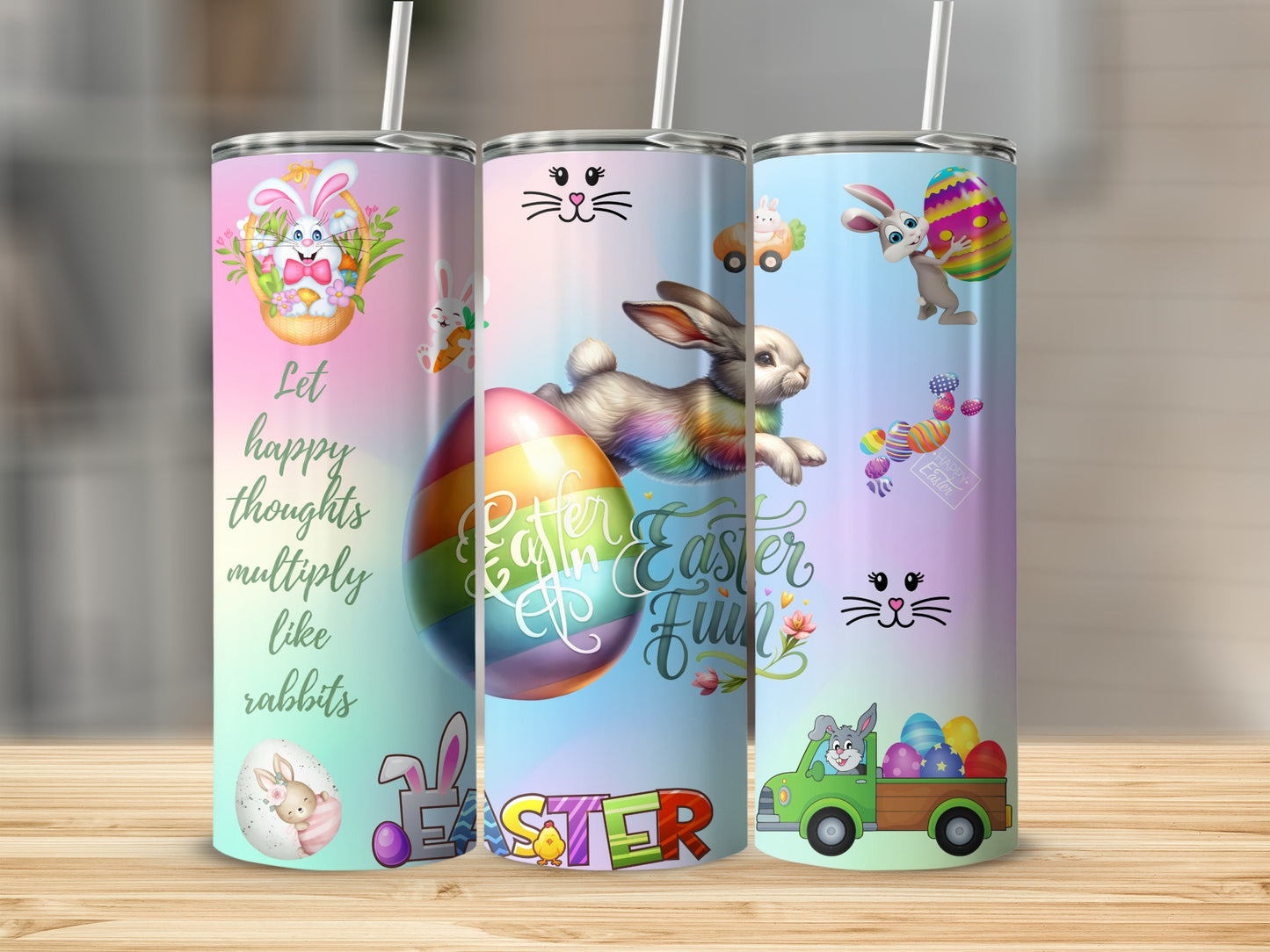 Colorful Easter Celebration Tumbler Cup with Bunnies