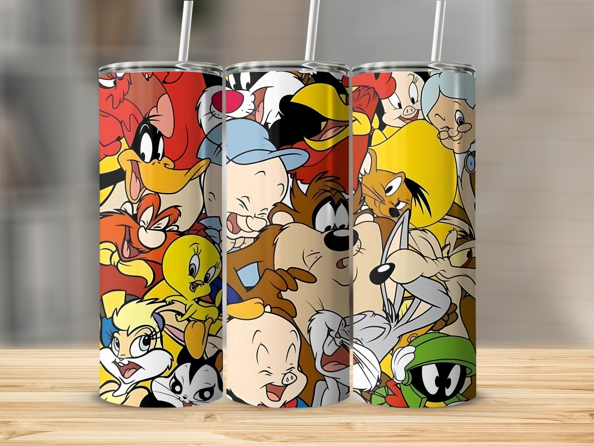 Colorful Cartoon Characters Tumbler with Lid and Straw