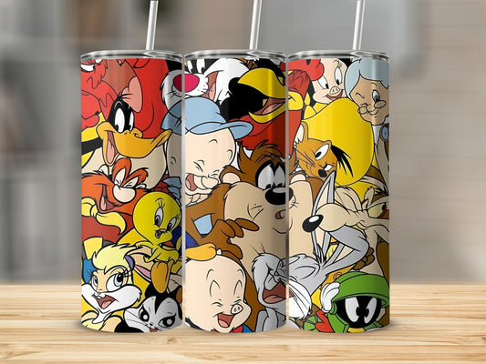 Colorful Cartoon Characters Tumbler with Lid and Straw