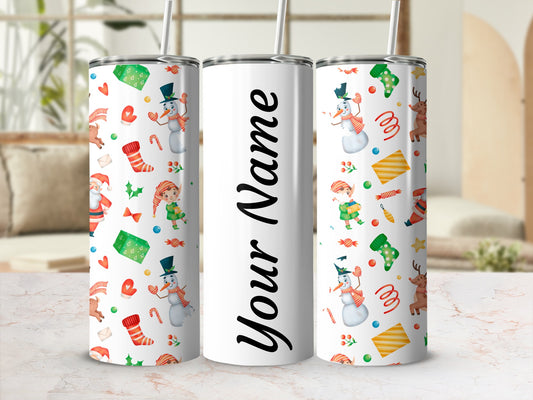 Custom Personalized Christmas Themed Tumbler with Straw