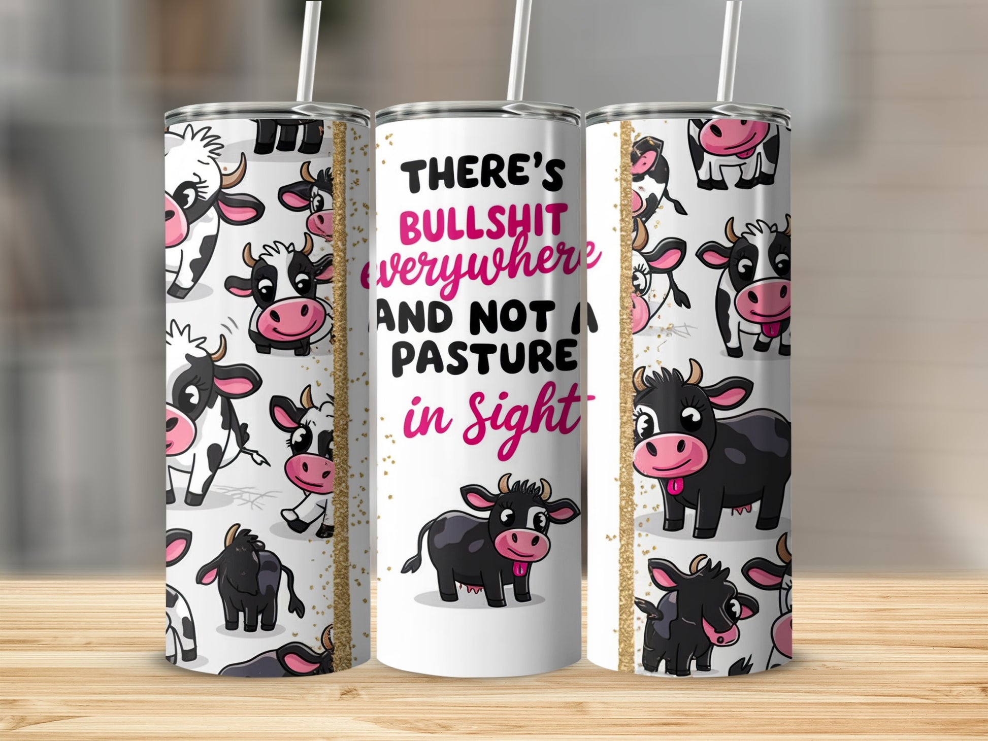 Cute Cartoon Cows Funny Quote Glitter Print product type
