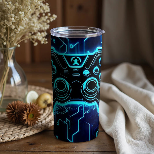 Neon Blue Tech Design Dual Controls Themed Tumbler