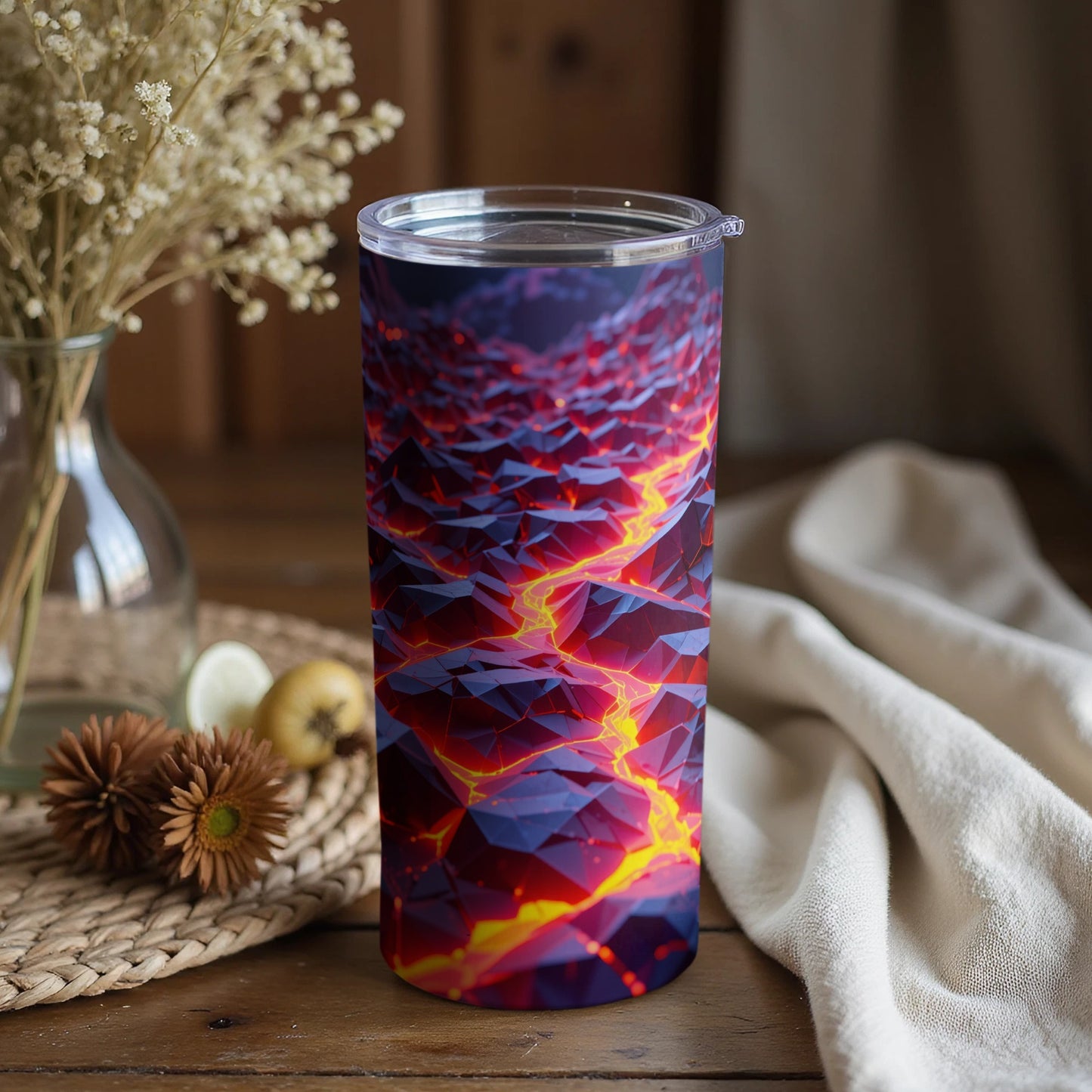 Vibrant Geometric Lava Art Tumbler with Lid