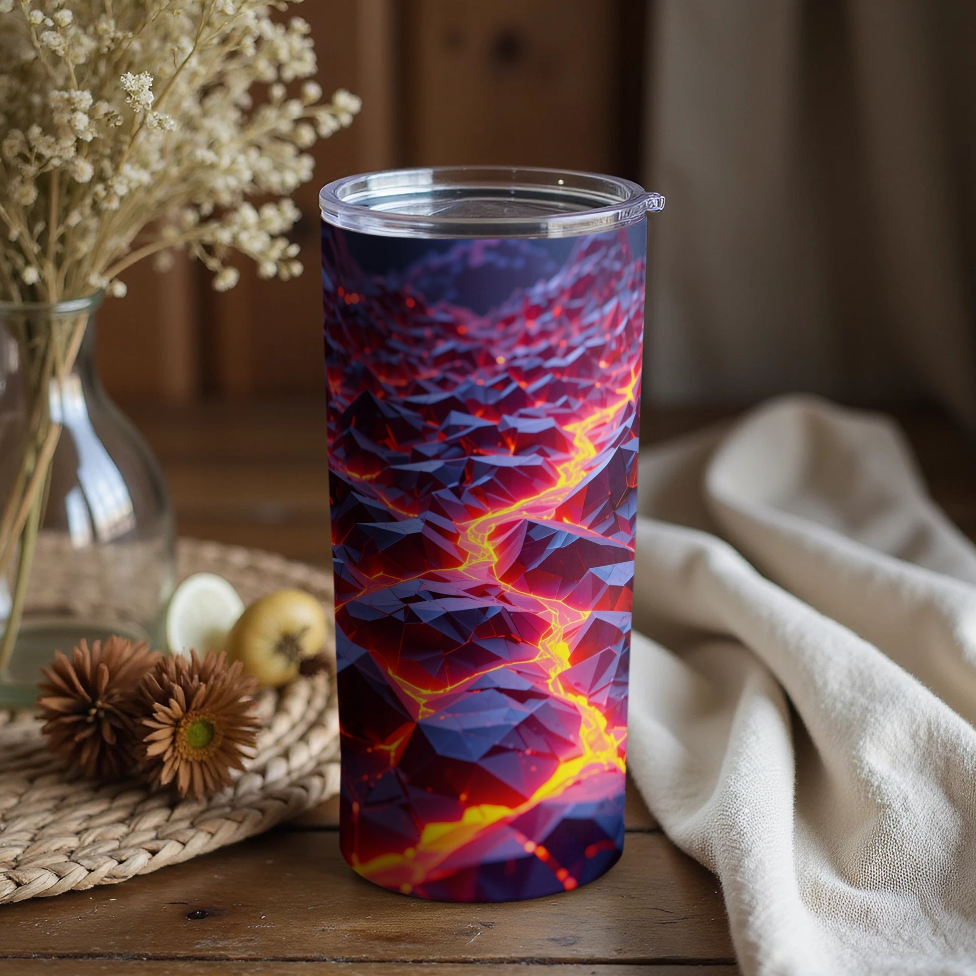 Vibrant Geometric Lava Art Tumbler with Lid