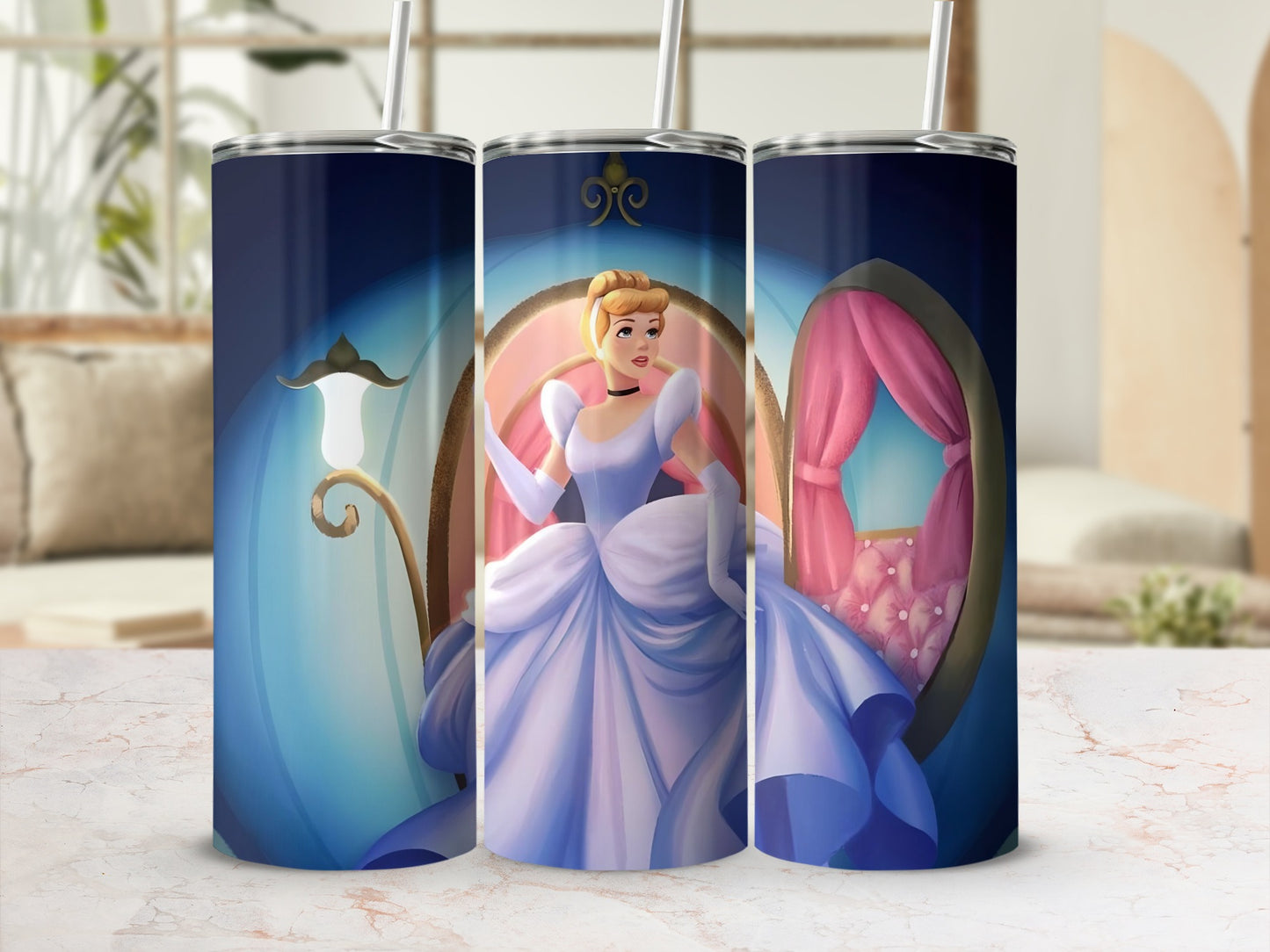 Cinderella Inspired Tumbler with Straw Drinking Cup