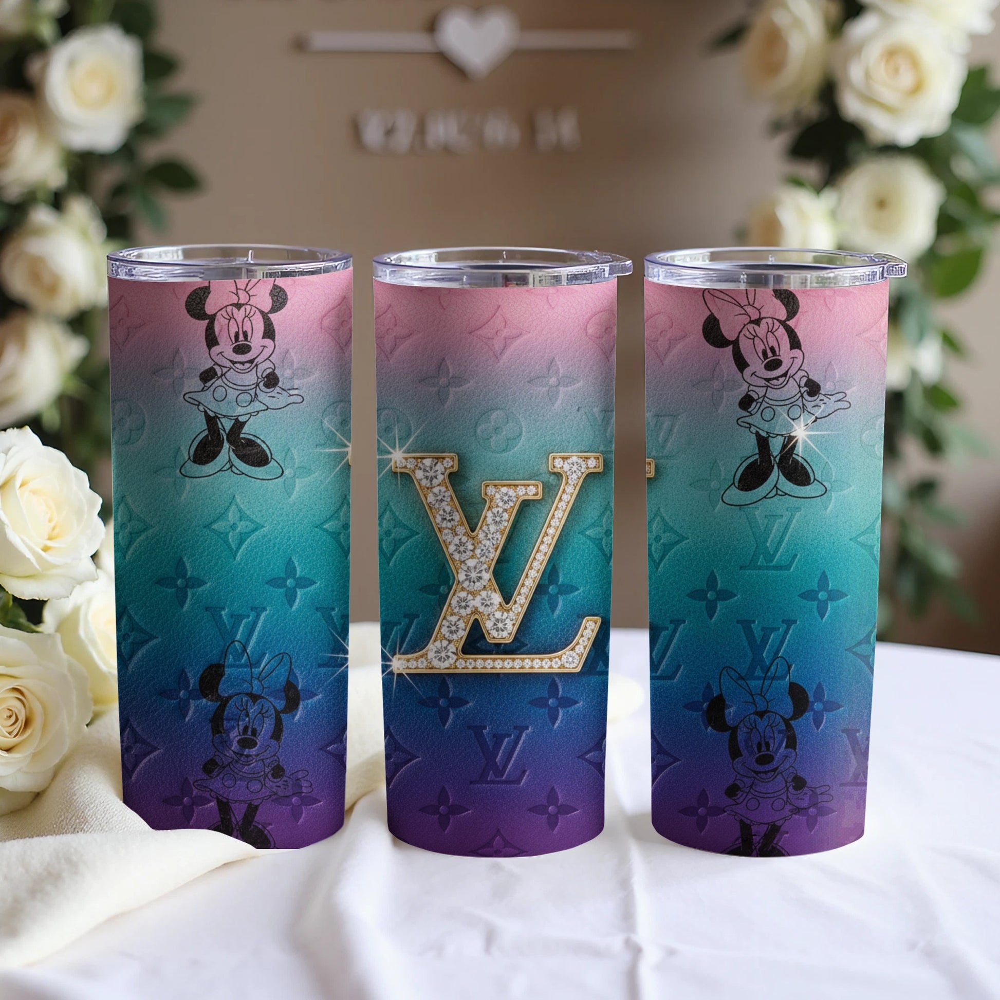 Minnie and LV Gradient Tumbler with Crystal Letters