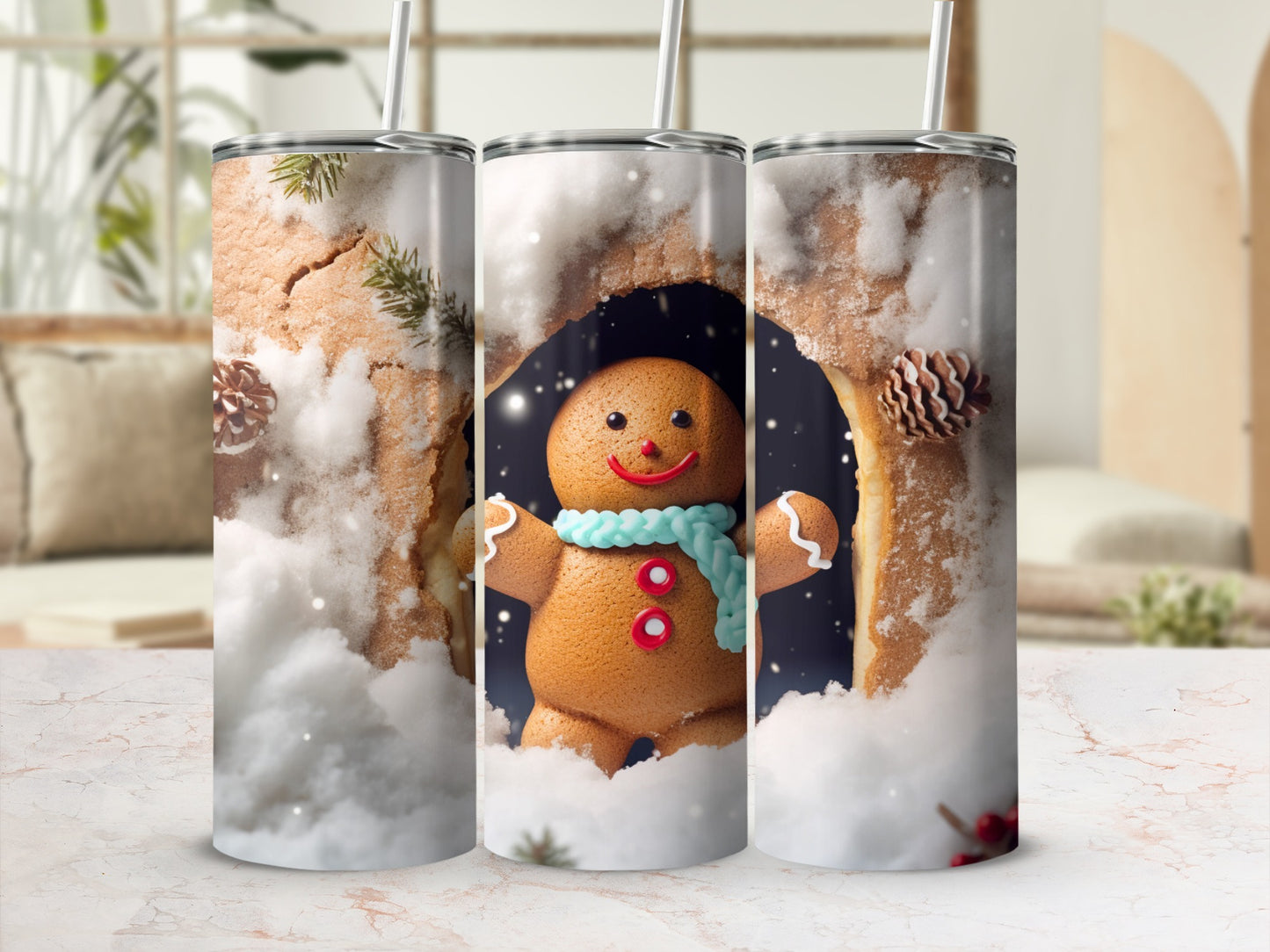 Festive Gingerbread Snowy Scene Tumbler for Holiday Drinkware