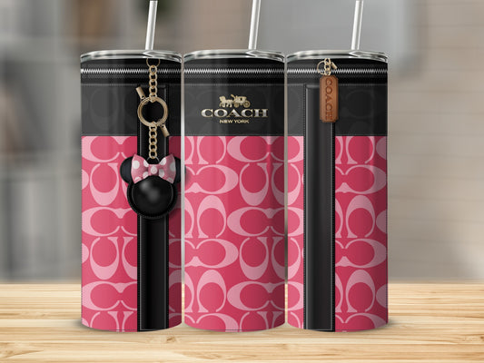Pink And Black Minnie Mouse Coach Tumbler Cup