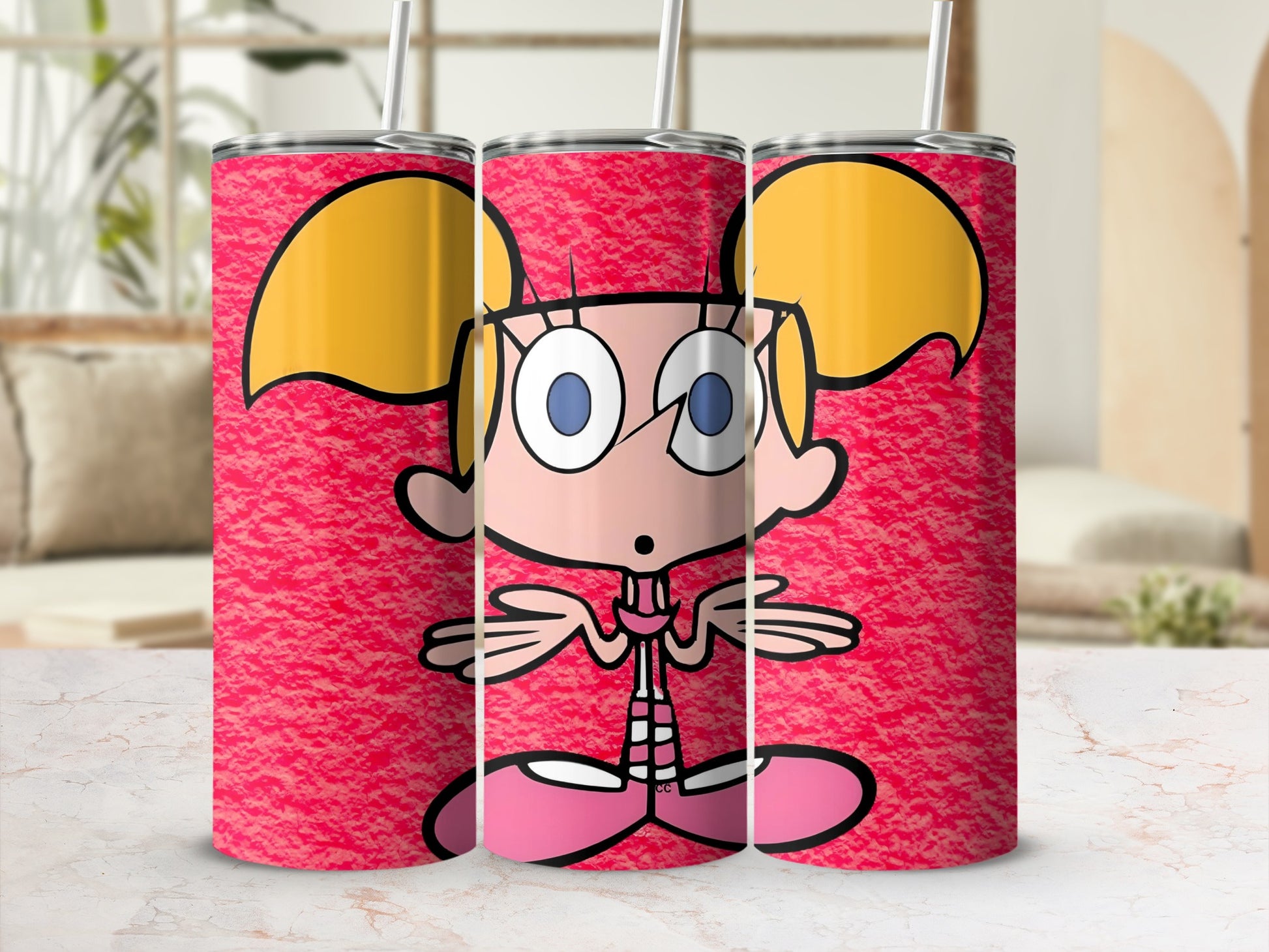 Pink Tumbler with Cute Cartoon Character Design Flask