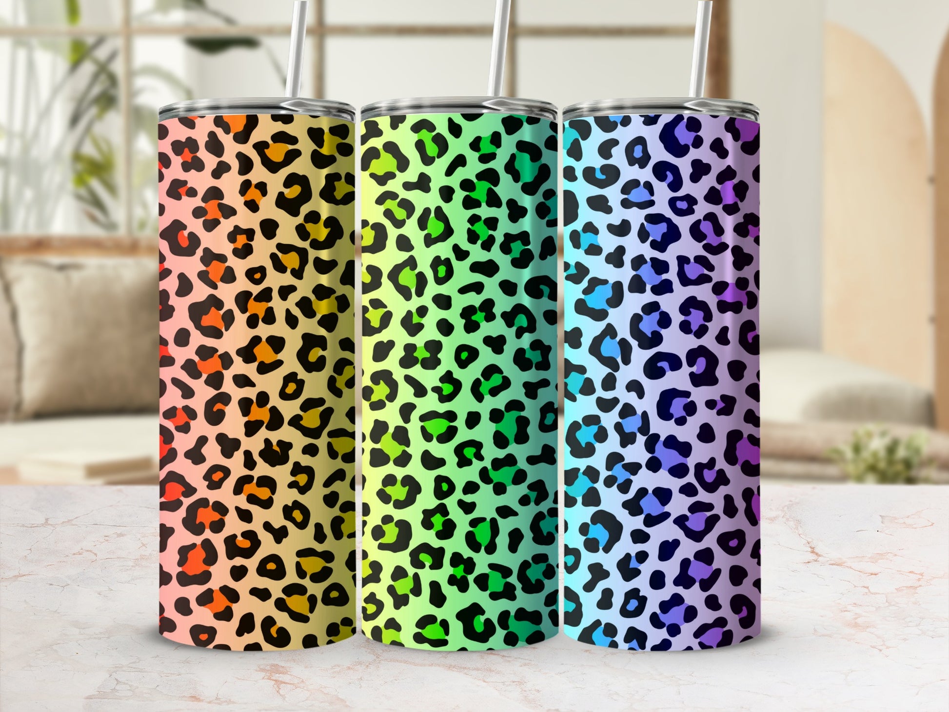 Colorful Leopard Print Tumblers with Gradient Tones