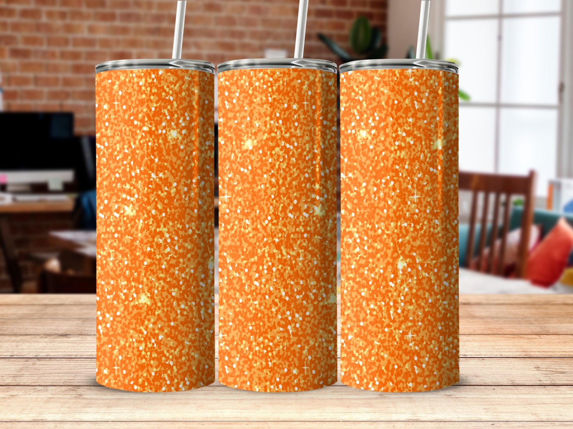 Glittery Sparkling Orange Tumbler for Everyday Use