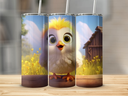 Cute Chick in Field with Barn Background Tumbler