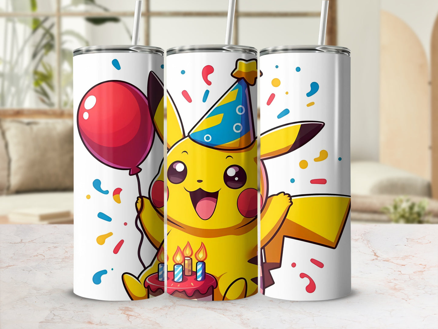 Pikachu Birthday Party Balloon Design Tumbler