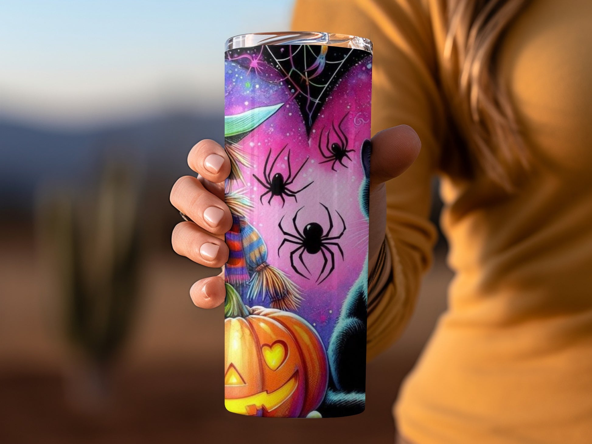 Halloween Pumpkin and Spider Themed Tumbler Cup