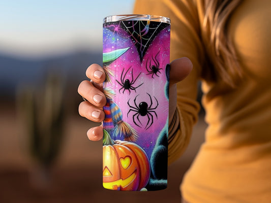 Halloween Pumpkin and Spider Themed Tumbler Cup